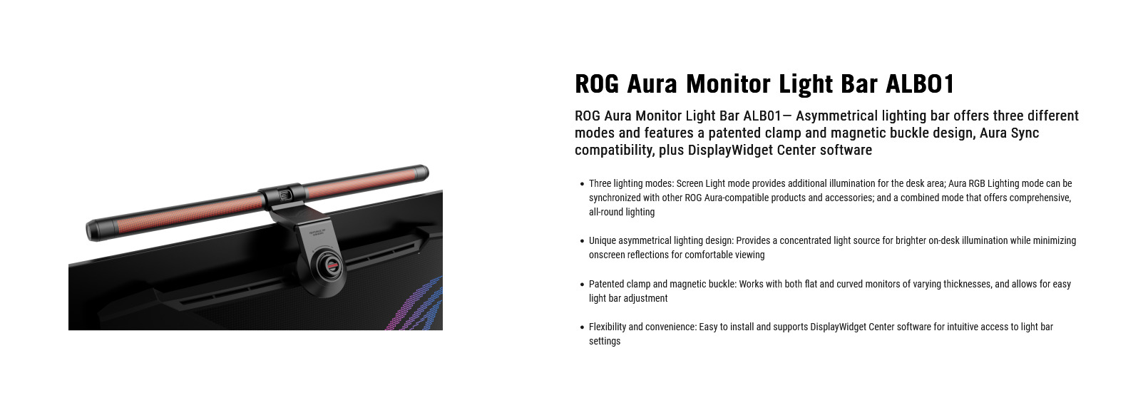 A large marketing image providing additional information about the product ASUS ROG Aura Monitor Light Bar - Additional alt info not provided