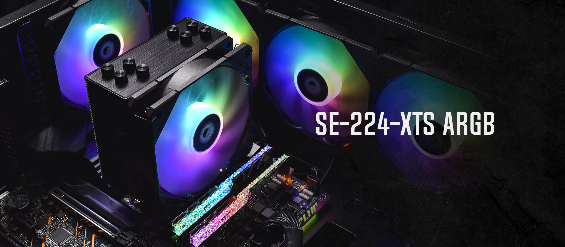 A large marketing image providing additional information about the product ID-COOLING Sweden Series SE-224-XTS ARGB CPU Cooler - Black - Additional alt info not provided