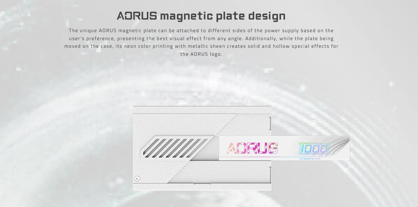 A large marketing image providing additional information about the product Gigabyte Aorus Elite AE1000PM - 1000W Platinum PCIe 5.0 ATX Modular PSU (White) - Additional alt info not provided