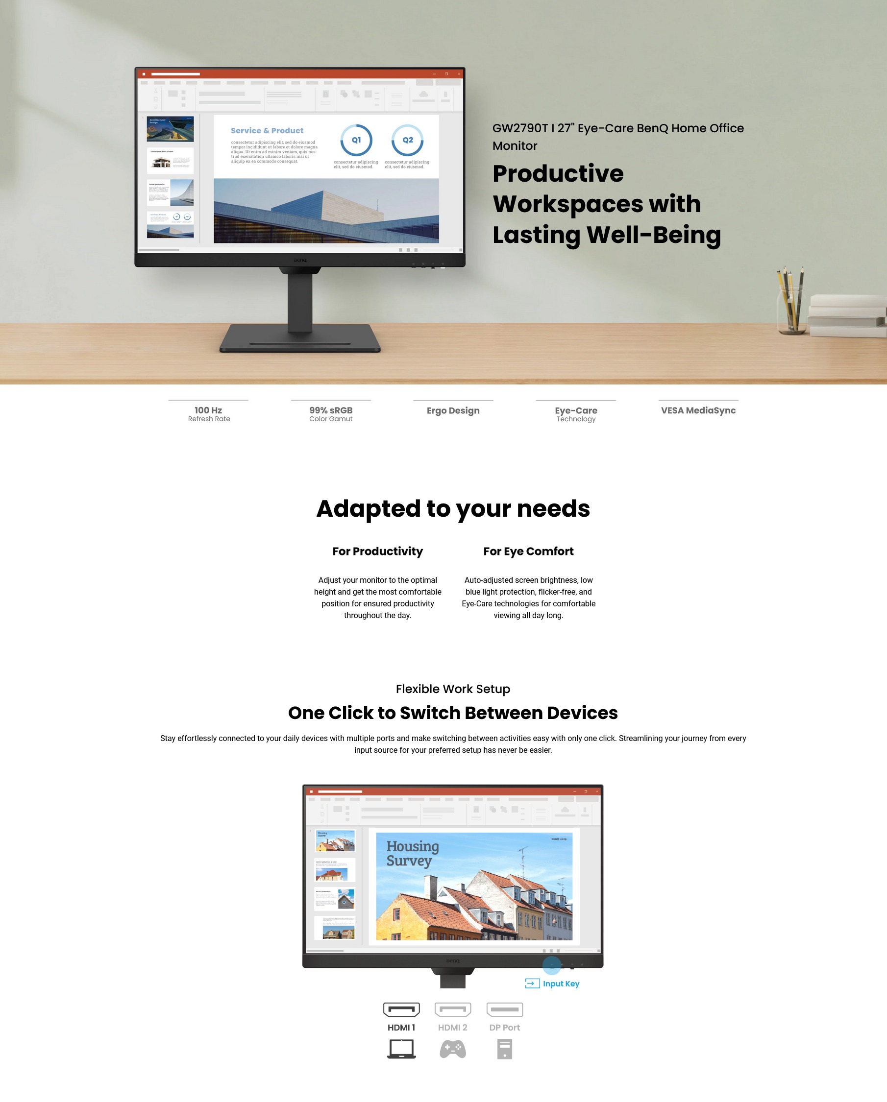 A large marketing image providing additional information about the product BenQ GW2790T 27" 1080p 100Hz IPS Monitor - Additional alt info not provided