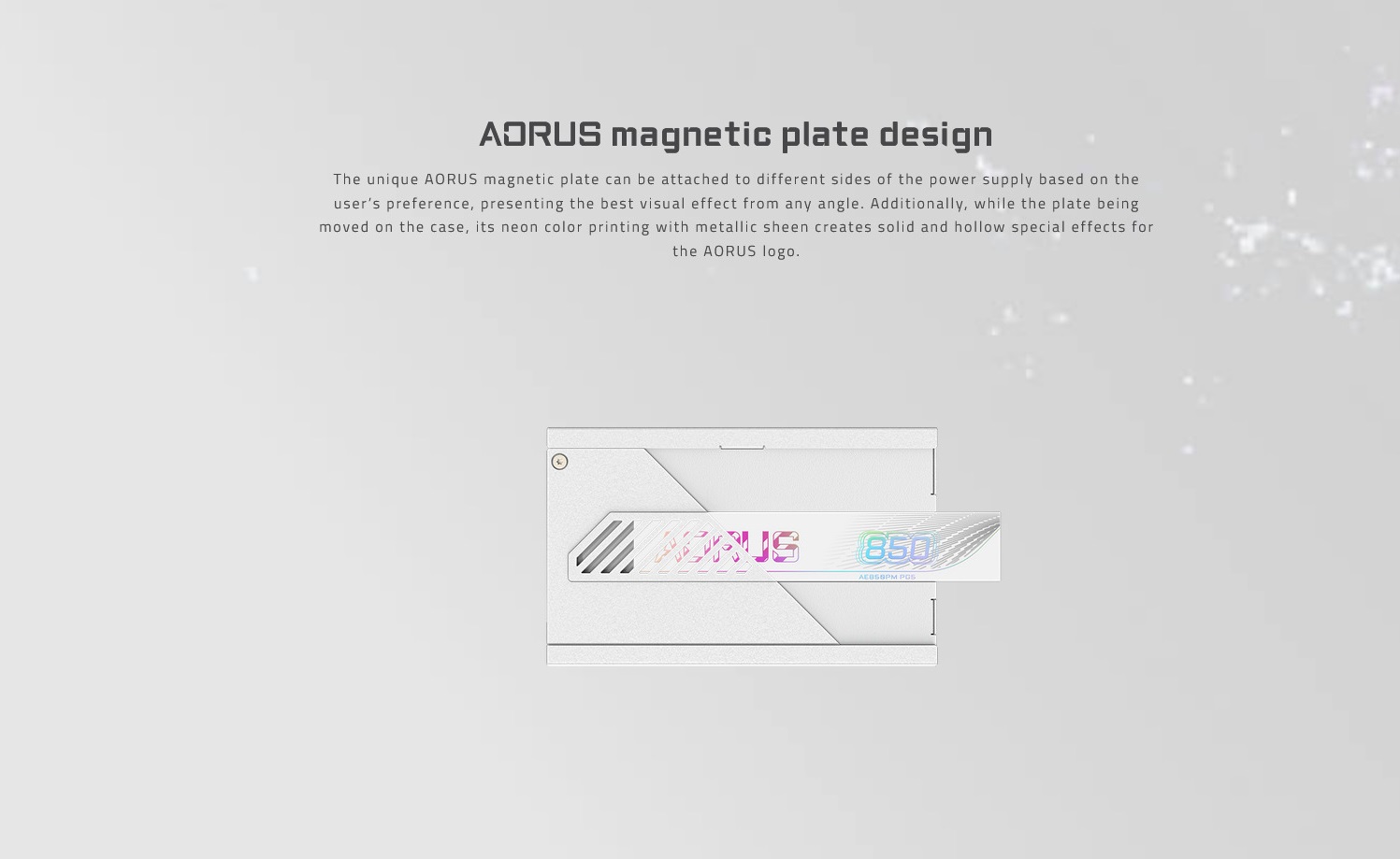 A large marketing image providing additional information about the product Gigabyte Aorus Elite AE850PM - 850W Platinum PCIe 5.0 ATX Modular PSU (White) - Additional alt info not provided