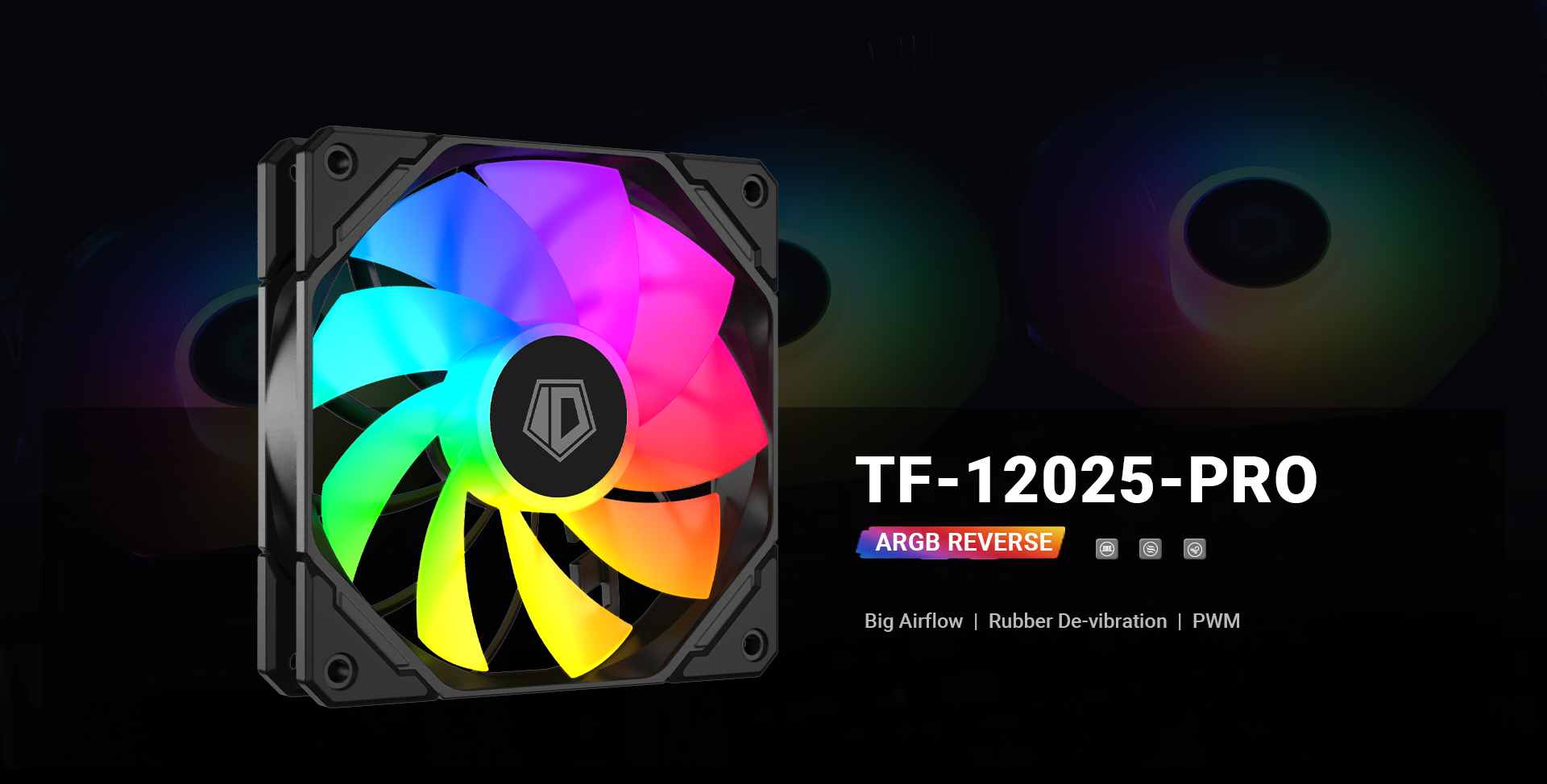 A large marketing image providing additional information about the product ID-COOLING TF Series Pro 120mm ARGB Reverse Case Fan - Black - Additional alt info not provided