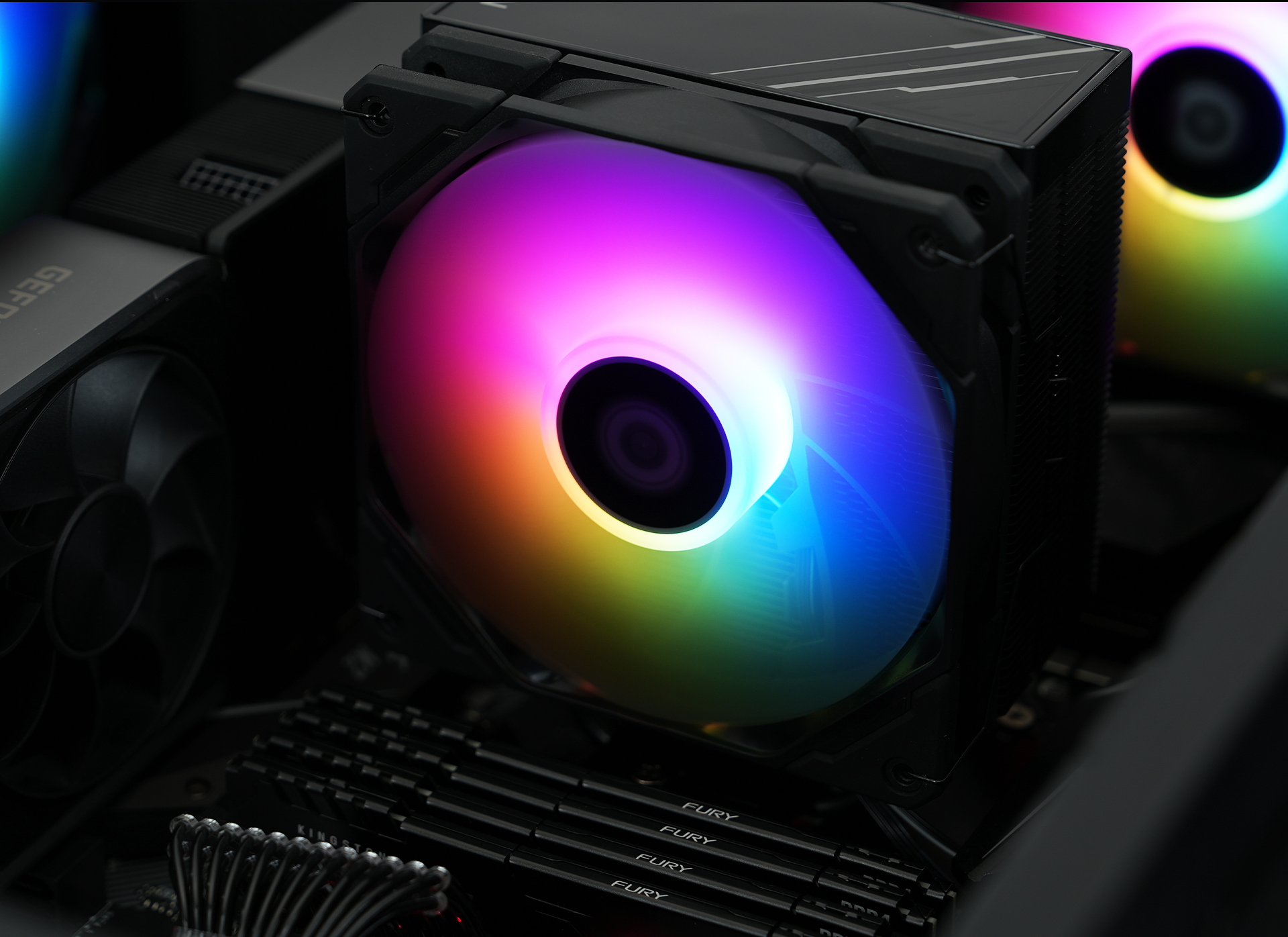 A large marketing image providing additional information about the product ID-COOLING TF Series Pro 120mm ARGB Reverse Case Fan - Black - Additional alt info not provided