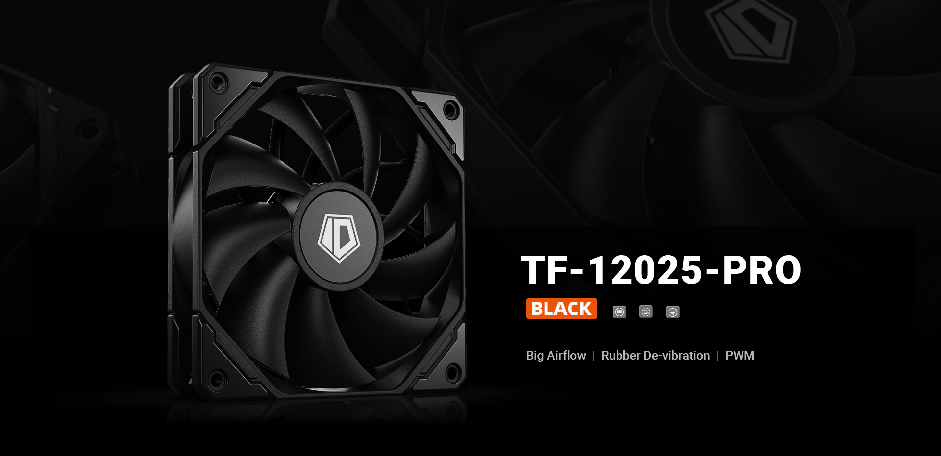 A large marketing image providing additional information about the product ID-COOLING TF Series Pro 120mm Case Fan - Black - Additional alt info not provided