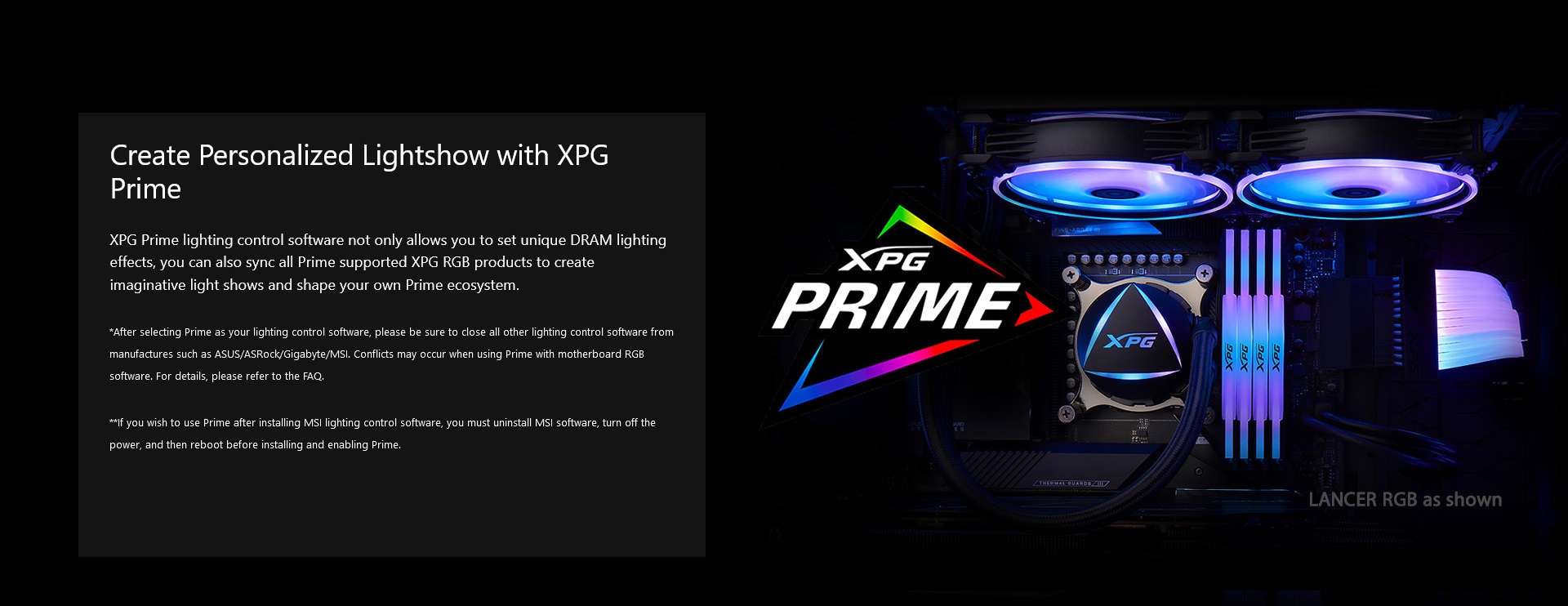 A large marketing image providing additional information about the product ADATA XPG Lancer RGB 32GB Kit (2x16GB) DDR5 C32 6400MHz - Additional alt info not provided