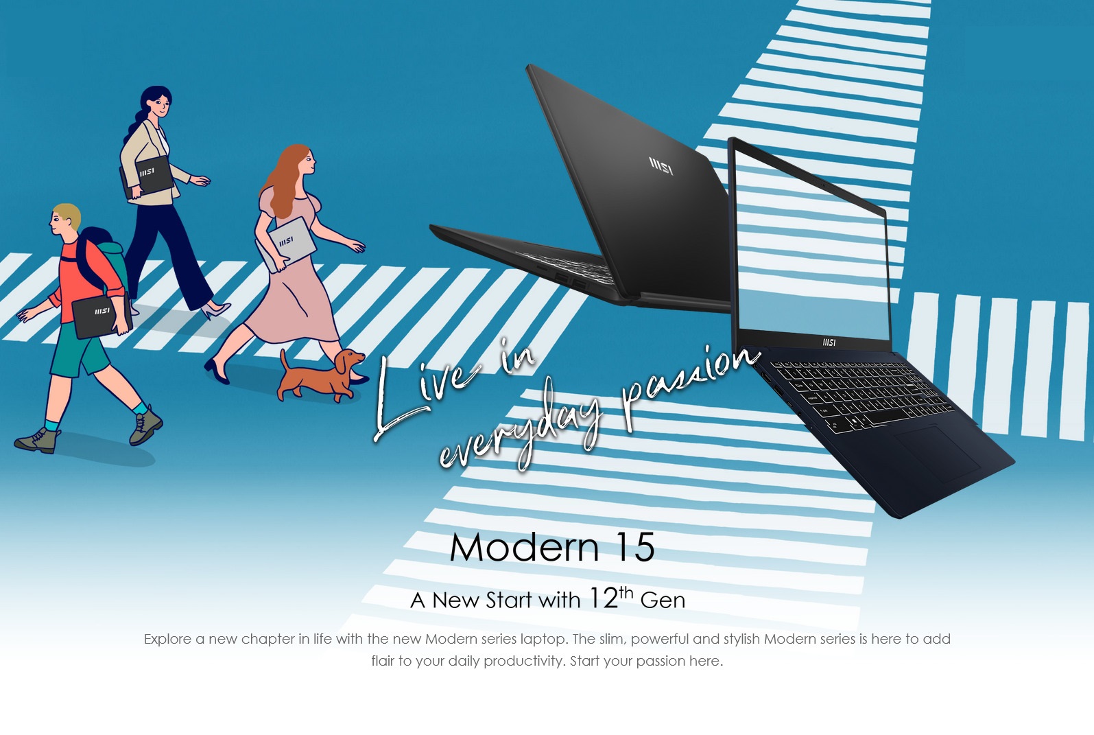 A large marketing image providing additional information about the product MSI Modern 15 (B12M) - 15.6" 12th Gen i5, 16GB/1TB - Win 11 Notebook - Additional alt info not provided