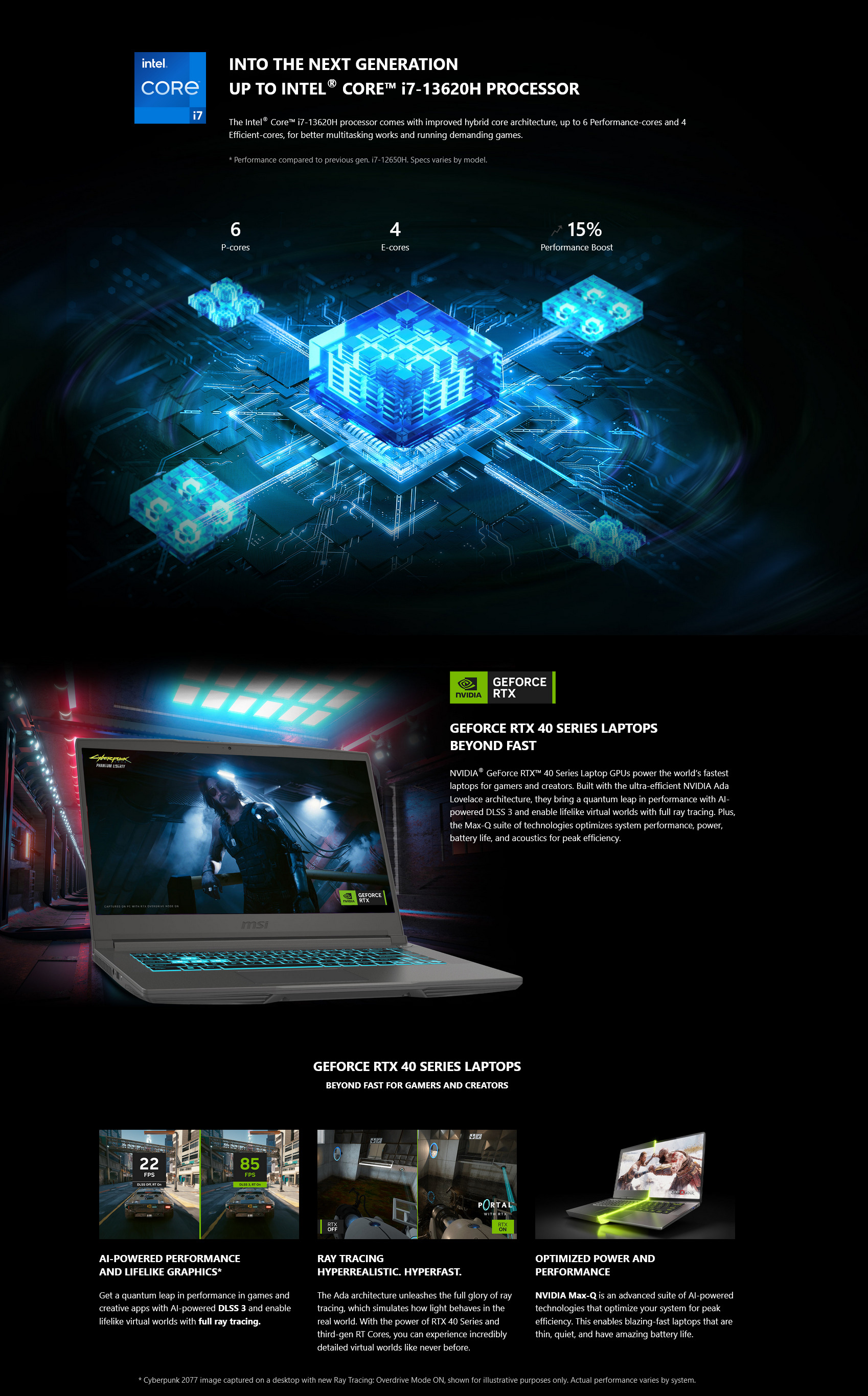 A large marketing image providing additional information about the product MSI Thin 15 (B13V) - 15.6" 144Hz, 13th Gen i5, RTX 4050, 16GB/512GB - Win 11 Gaming Notebook - Additional alt info not provided