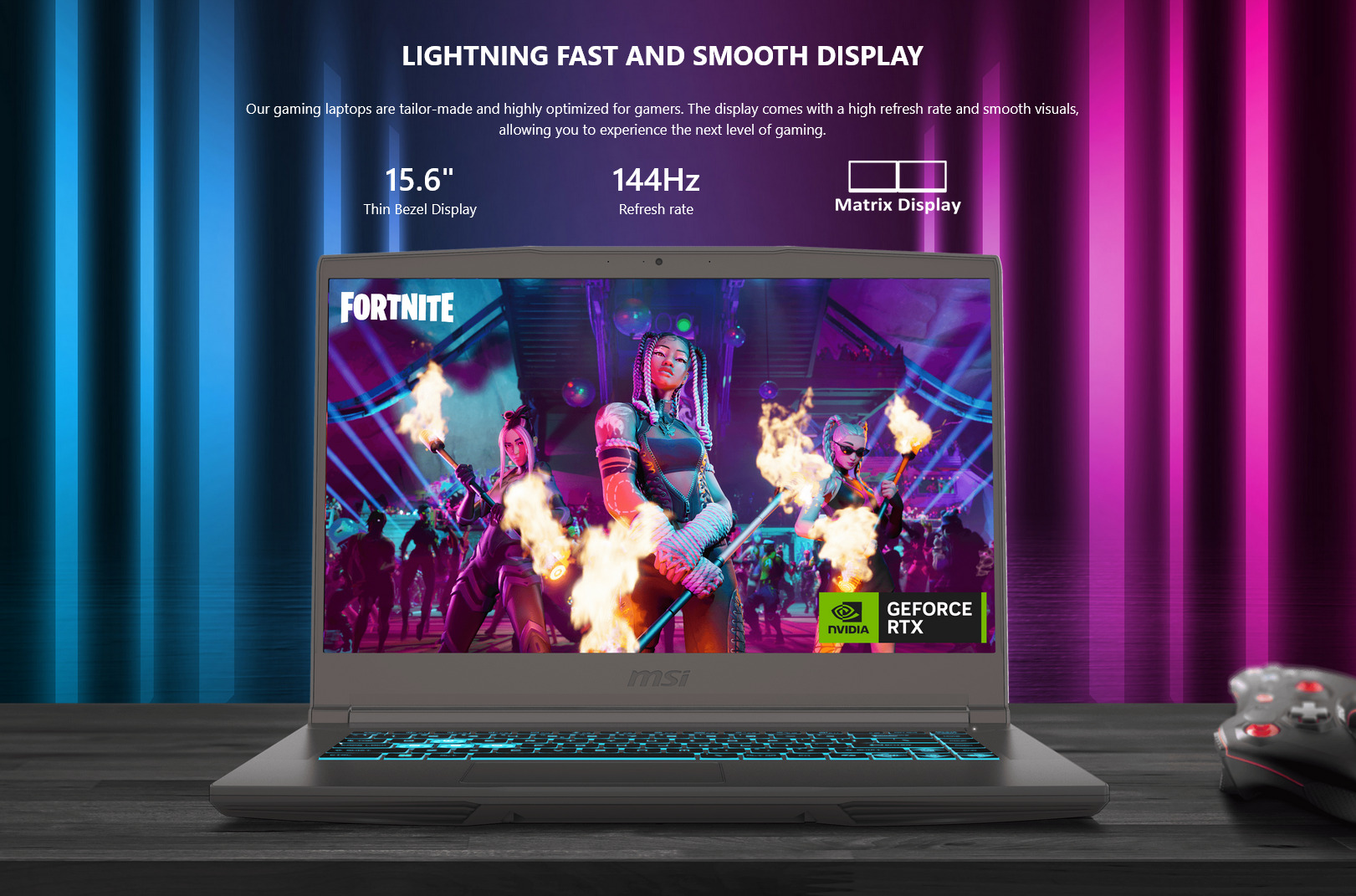 A large marketing image providing additional information about the product MSI Thin 15 (B13V) - 15.6" 144Hz, 13th Gen i5, RTX 4050, 16GB/512GB - Win 11 Gaming Notebook - Additional alt info not provided