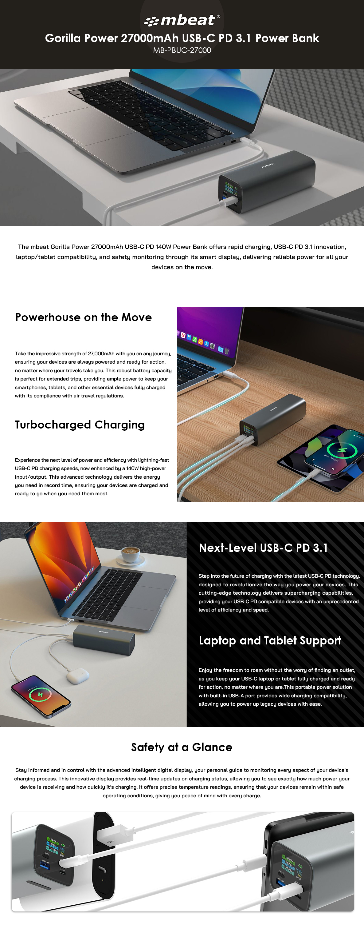 A large marketing image providing additional information about the product mbeat Gorilla Power 27,000mAh USB Type-C PD 140W Notebook Power Bank - Additional alt info not provided