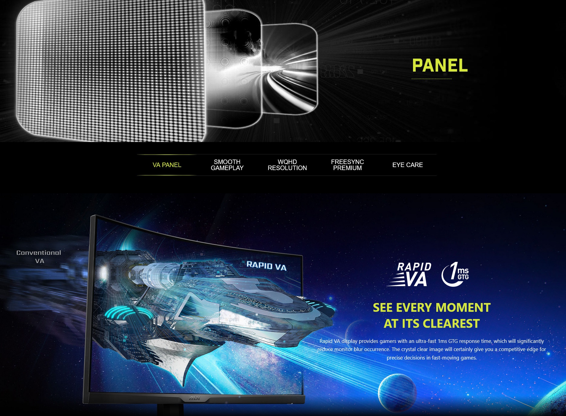 A large marketing image providing additional information about the product MSI MPG 275CQRXF 27" Curved 1440p 240Hz Rapid VA Monitor - Additional alt info not provided