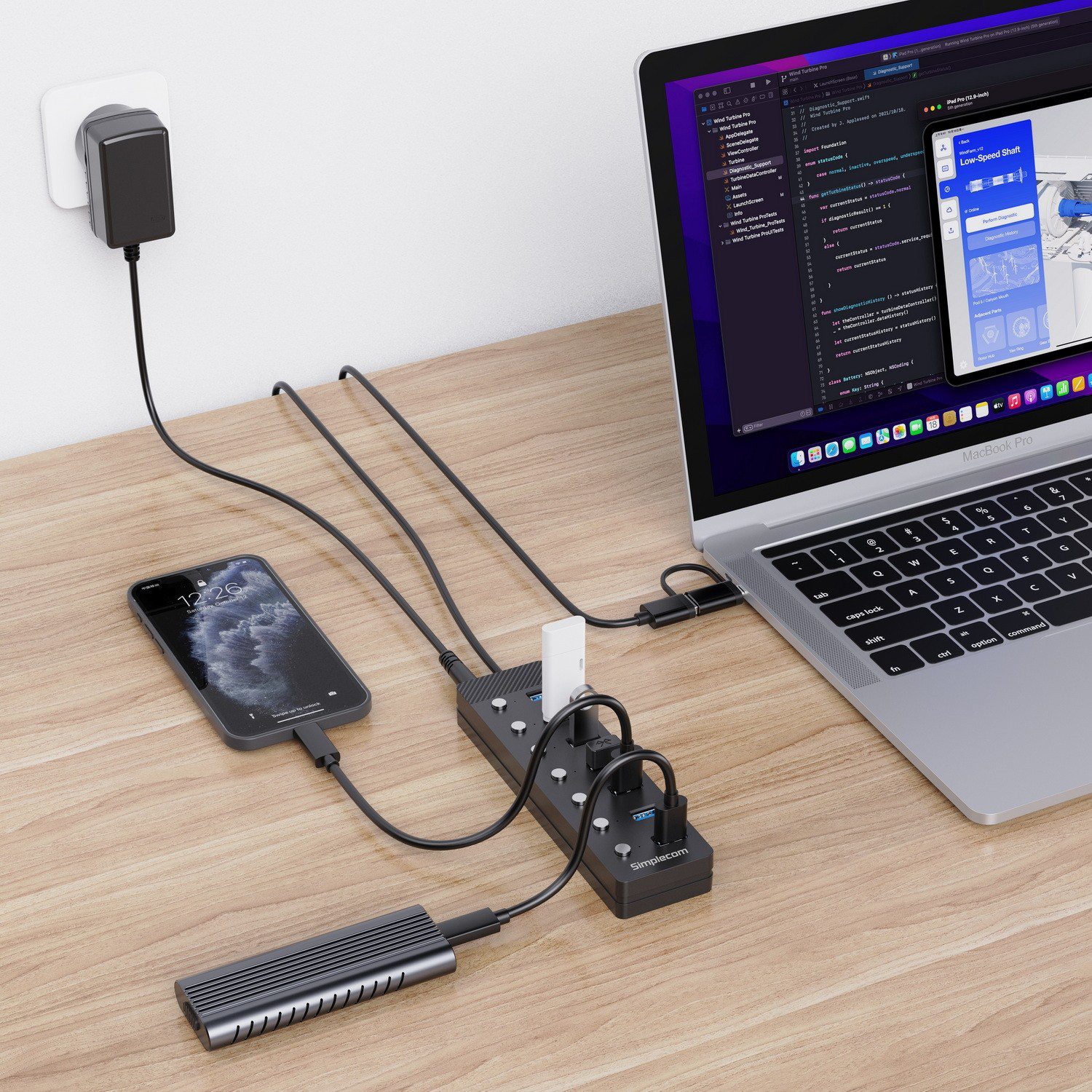 A large marketing image providing additional information about the product Simplecom CH375C 7 Port USB 3.0 Hub with Individual Switches - Additional alt info not provided