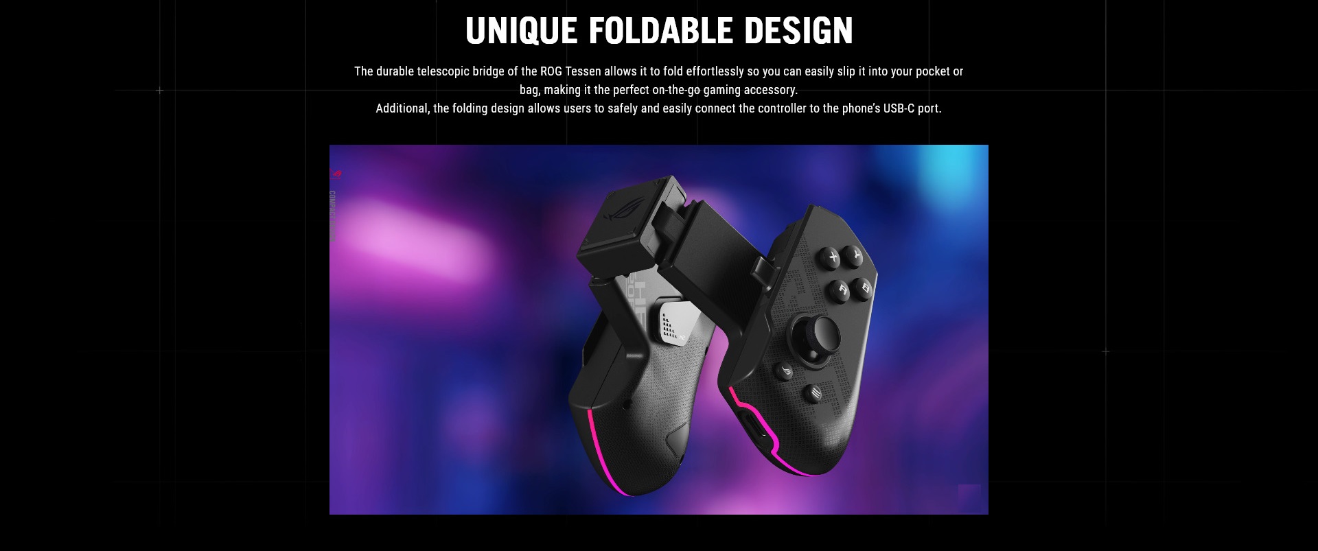 A large marketing image providing additional information about the product ASUS ROG Tessen Mobile Controller - Additional alt info not provided