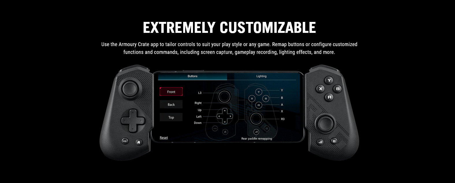 A large marketing image providing additional information about the product ASUS ROG Tessen Mobile Controller - Additional alt info not provided