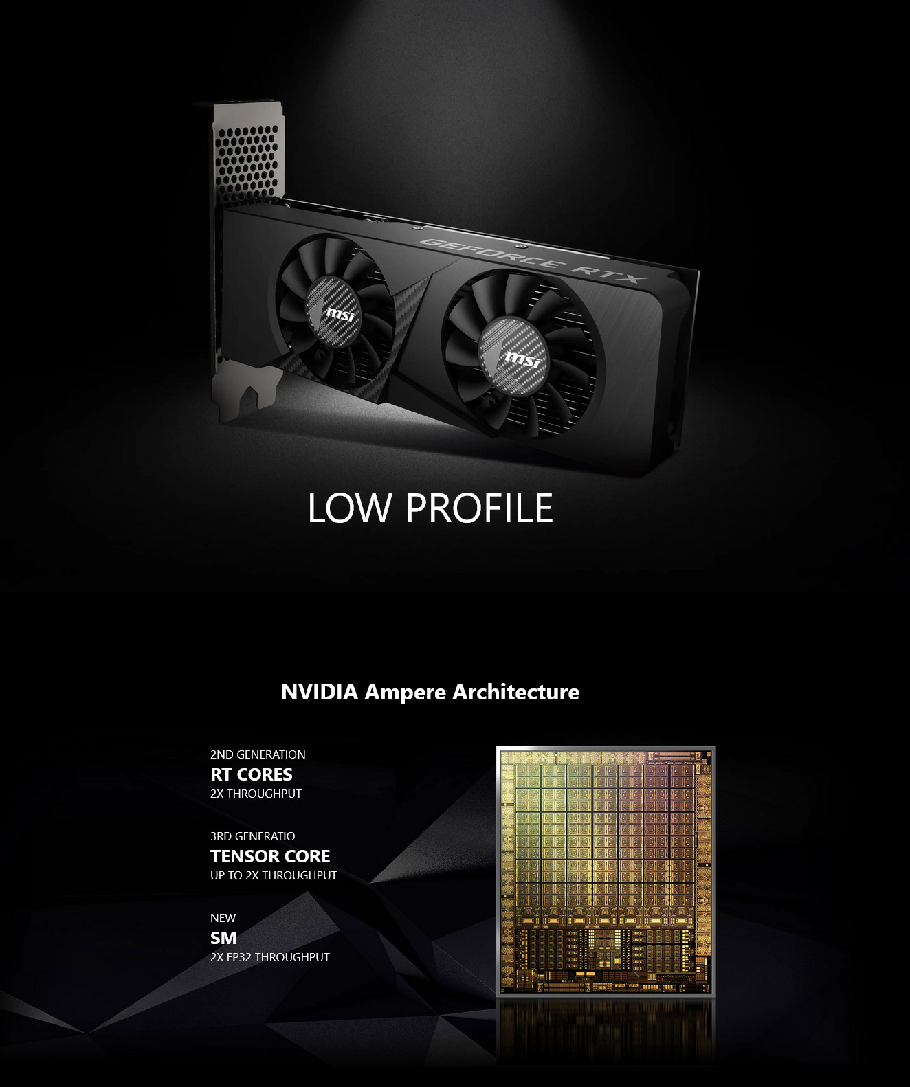 A large marketing image providing additional information about the product MSI GeForce RTX 3050 Low Profile OC 6G GDDR6 - Additional alt info not provided