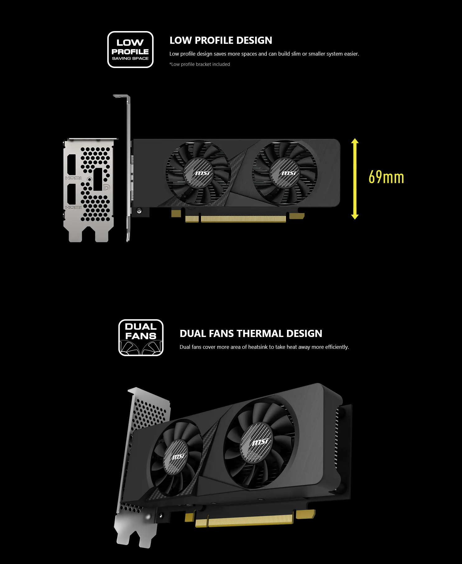 A large marketing image providing additional information about the product MSI GeForce RTX 3050 Low Profile OC 6G GDDR6 - Additional alt info not provided