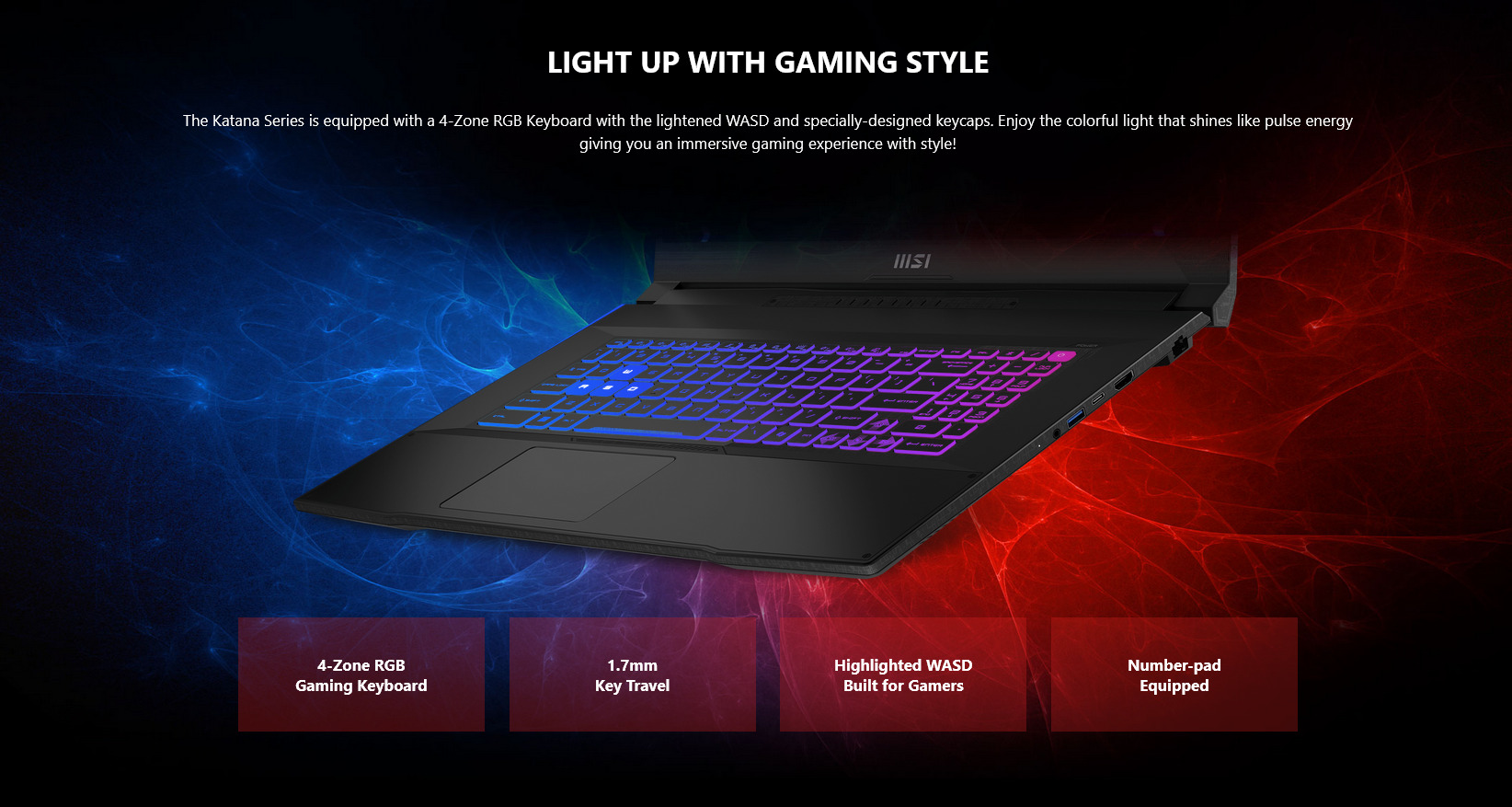 A large marketing image providing additional information about the product MSI Katana A17 AI (B8V) - 17.3" 144Hz, Ryzen 7, RTX 4060, 16GB/1TB - Win 11 Gaming Notebook - Additional alt info not provided