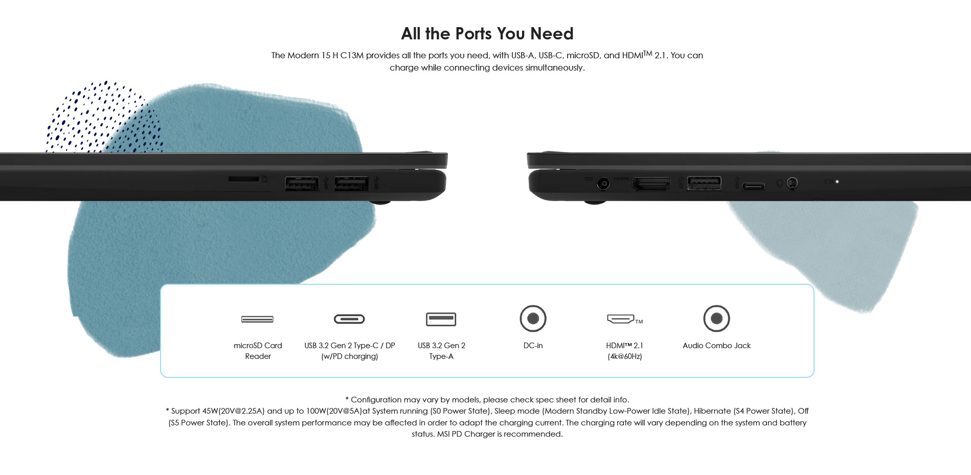 A large marketing image providing additional information about the product MSI Modern 15 H (C13M) - 15.6" 13th Gen i9, 16GB/1TB - Win 11 Pro Notebook - Additional alt info not provided