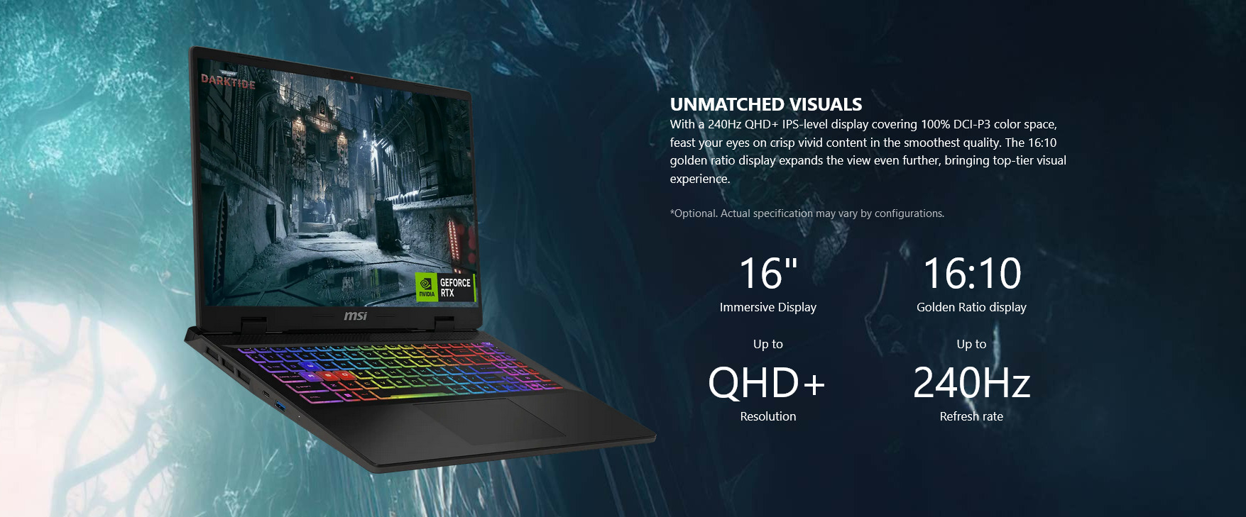 A large marketing image providing additional information about the product MSI Sword 16 HX (B14V) - 16" 240Hz, 14th Gen i7, RTX 4060, 16GB/1TB - Win 11 Gaming Notebook - Additional alt info not provided