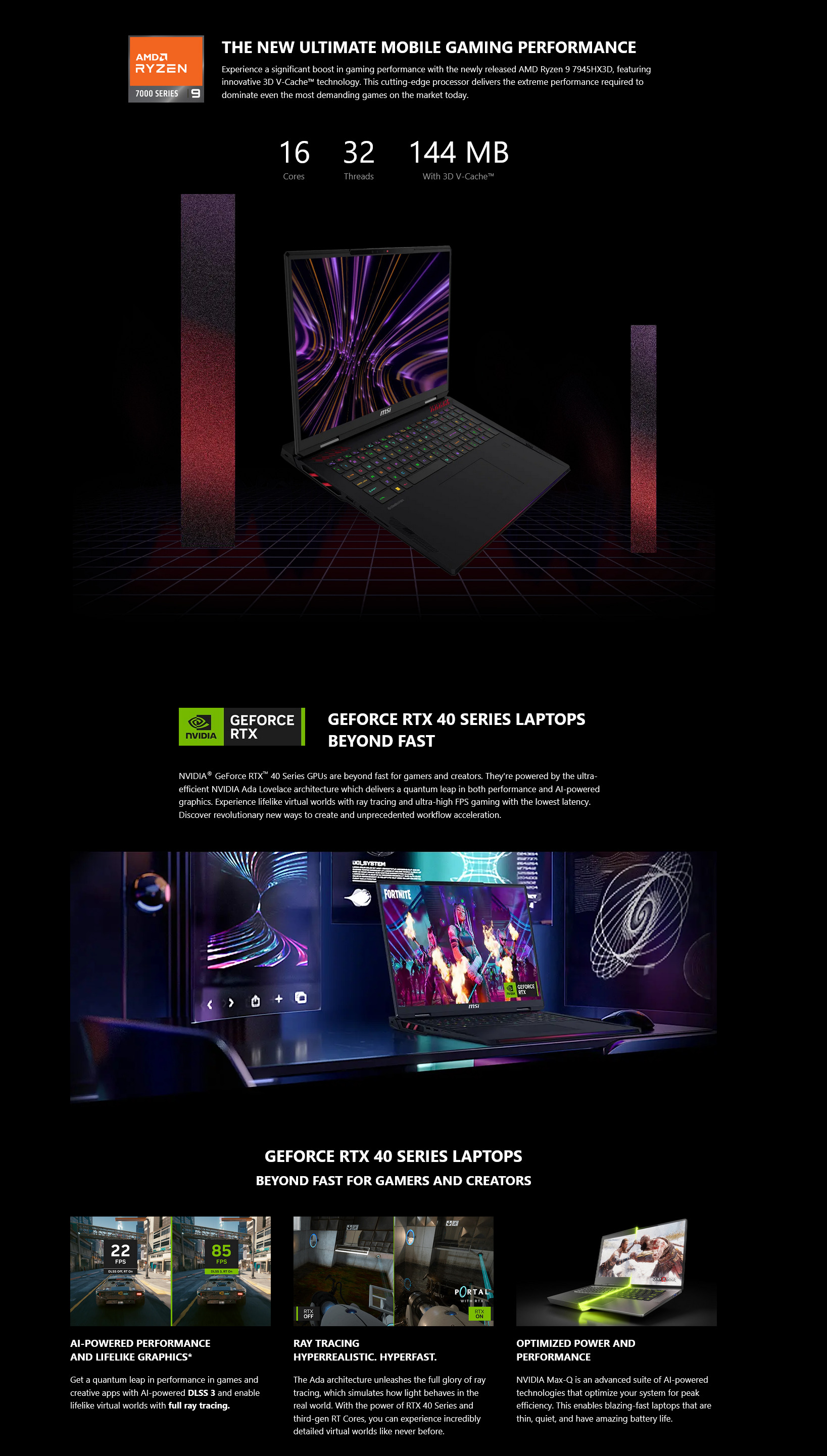 A large marketing image providing additional information about the product MSI Raider A18 HX (A7V) - 18" QHD 240Hz, Ryzen 9, RTX 4080, 32GB/1TB - Win 11 Pro Gaming Notebook - Additional alt info not provided