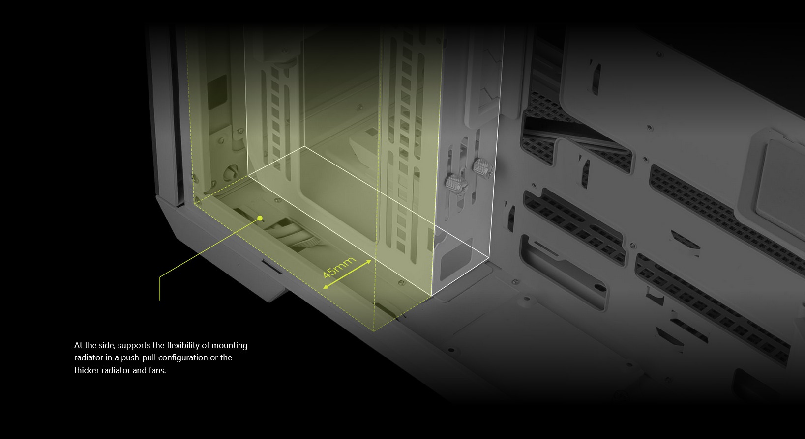 A large marketing image providing additional information about the product MSI MAG PANO 100R PZ ATX Mid Tower Case - Black - Additional alt info not provided