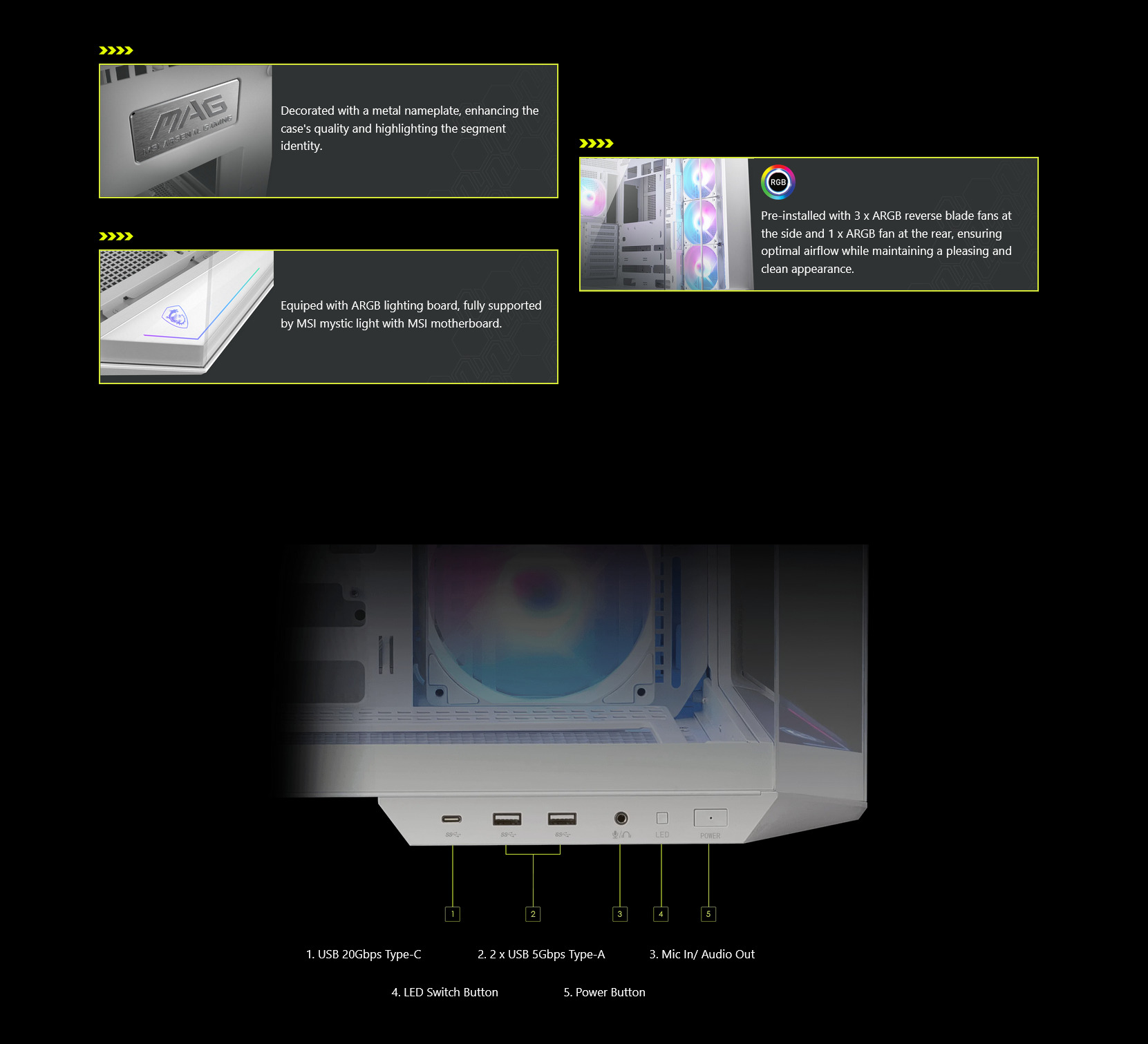 A large marketing image providing additional information about the product MSI MAG PANO 100R PZ ATX Mid Tower Case - Black - Additional alt info not provided