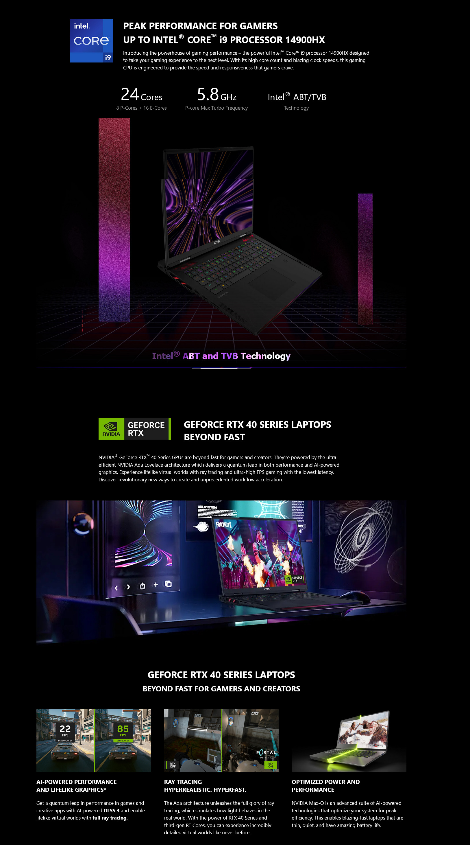 A large marketing image providing additional information about the product MSI Raider 18 HX (A14V) - 18" 4K 120Hz, 14th Gen i9, RTX 4090, 64GB/2TB - Win 11 Pro Gaming Notebook - Additional alt info not provided