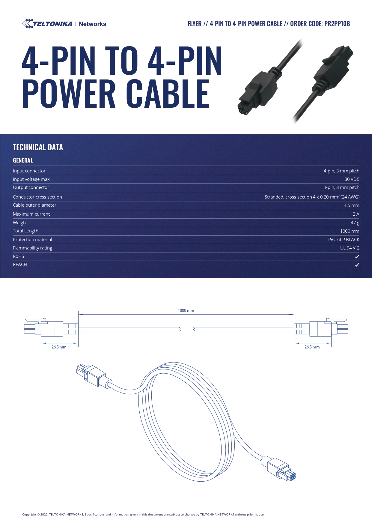 A large marketing image providing additional information about the product Teltonika 4-Pin to 4-Pin Power Cable - Additional alt info not provided