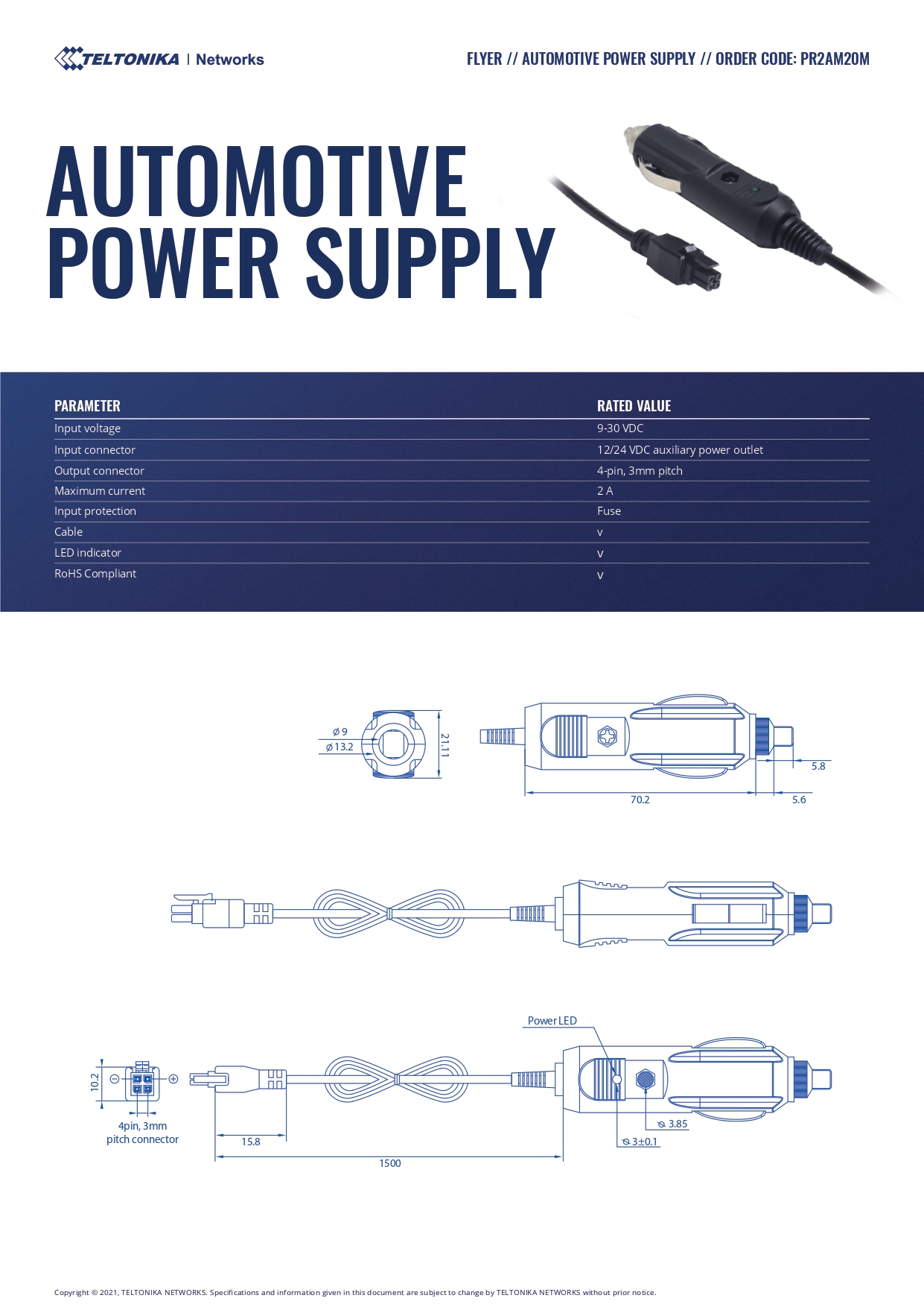 A large marketing image providing additional information about the product Teltonika 4-Pin Automotive Power Supply - Additional alt info not provided