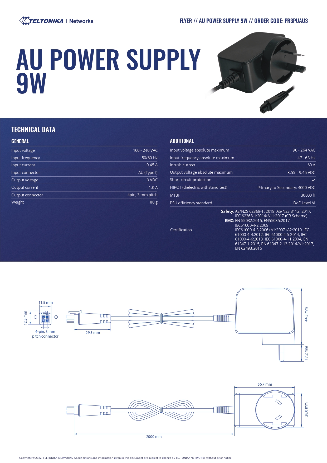 A large marketing image providing additional information about the product Teltonika 4-Pin Power Supply 9W - Additional alt info not provided