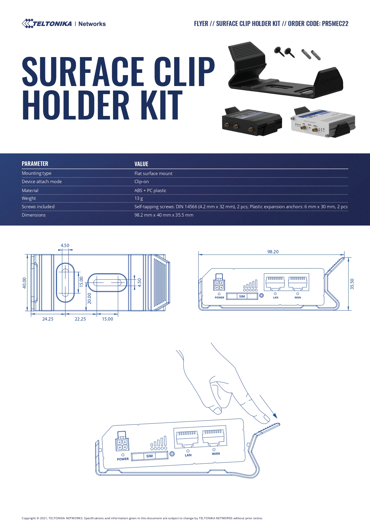 A large marketing image providing additional information about the product Teltonika Surface Clip Holder Kit - Additional alt info not provided