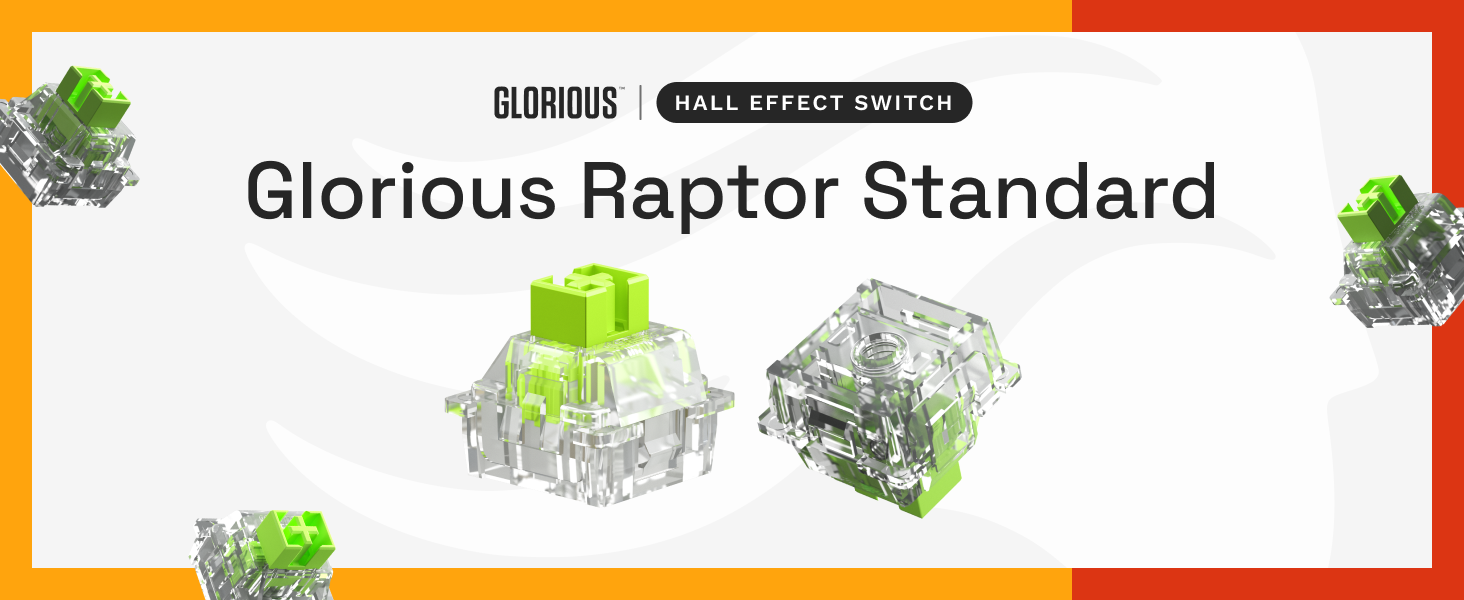 A large marketing image providing additional information about the product Glorious Raptor HE Switch Set - Standard - Additional alt info not provided