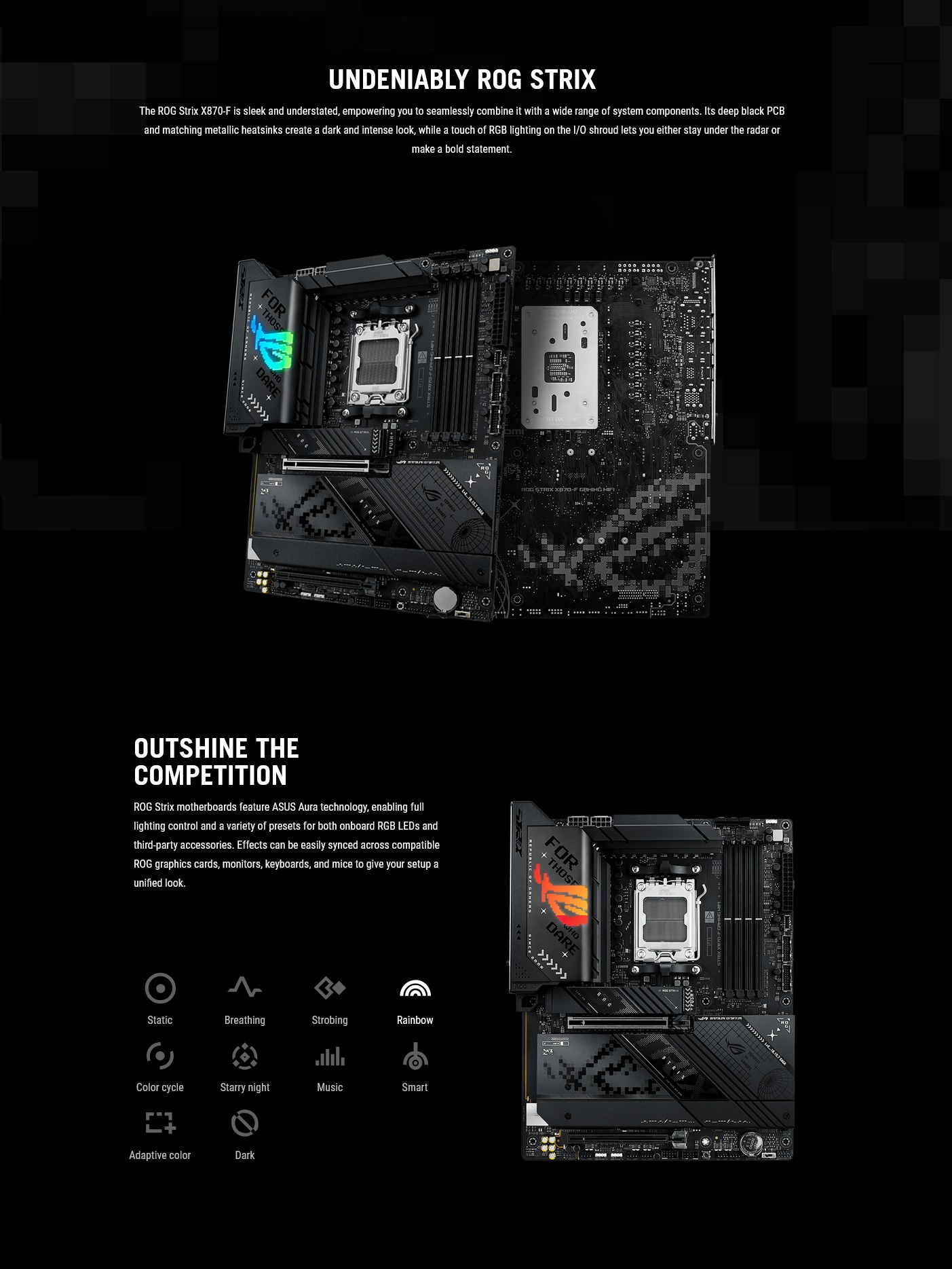 A large marketing image providing additional information about the product ASUS ROG Strix X870-F Gaming WiFi AM5 ATX Desktop Motherboard - Additional alt info not provided