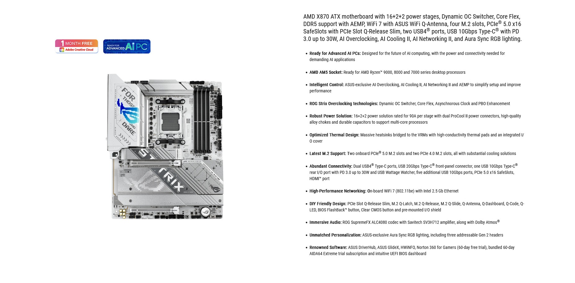 A large marketing image providing additional information about the product ASUS ROG Strix X870-A Gaming WiFi AM5 ATX Desktop Motherboard - Additional alt info not provided