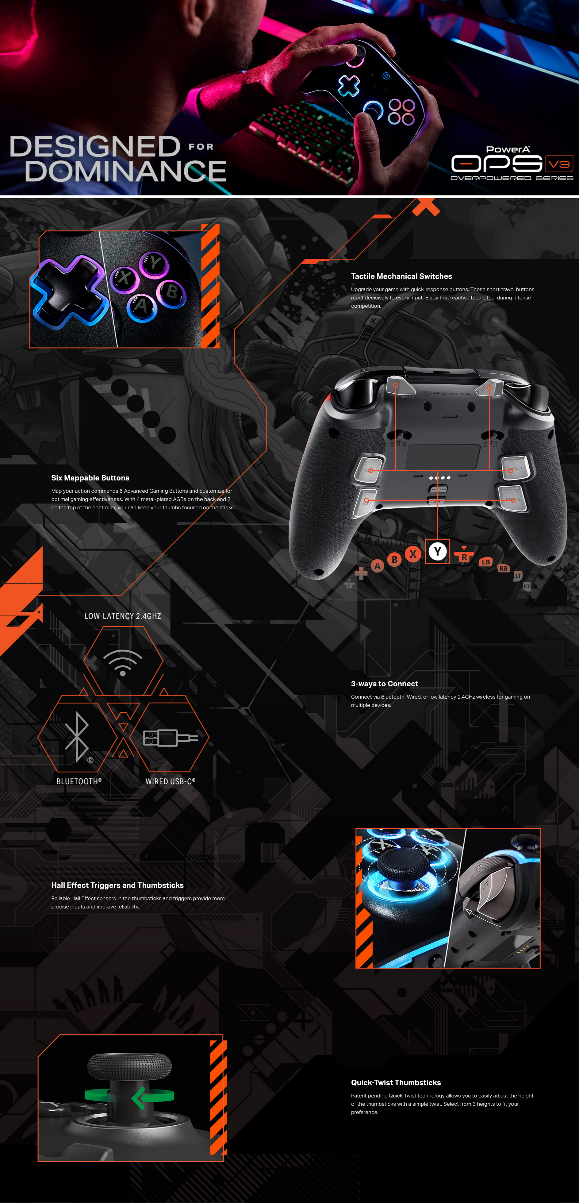 A large marketing image providing additional information about the product PowerA OPS V3 Pro Wireless Cloud Gaming Controller - Additional alt info not provided