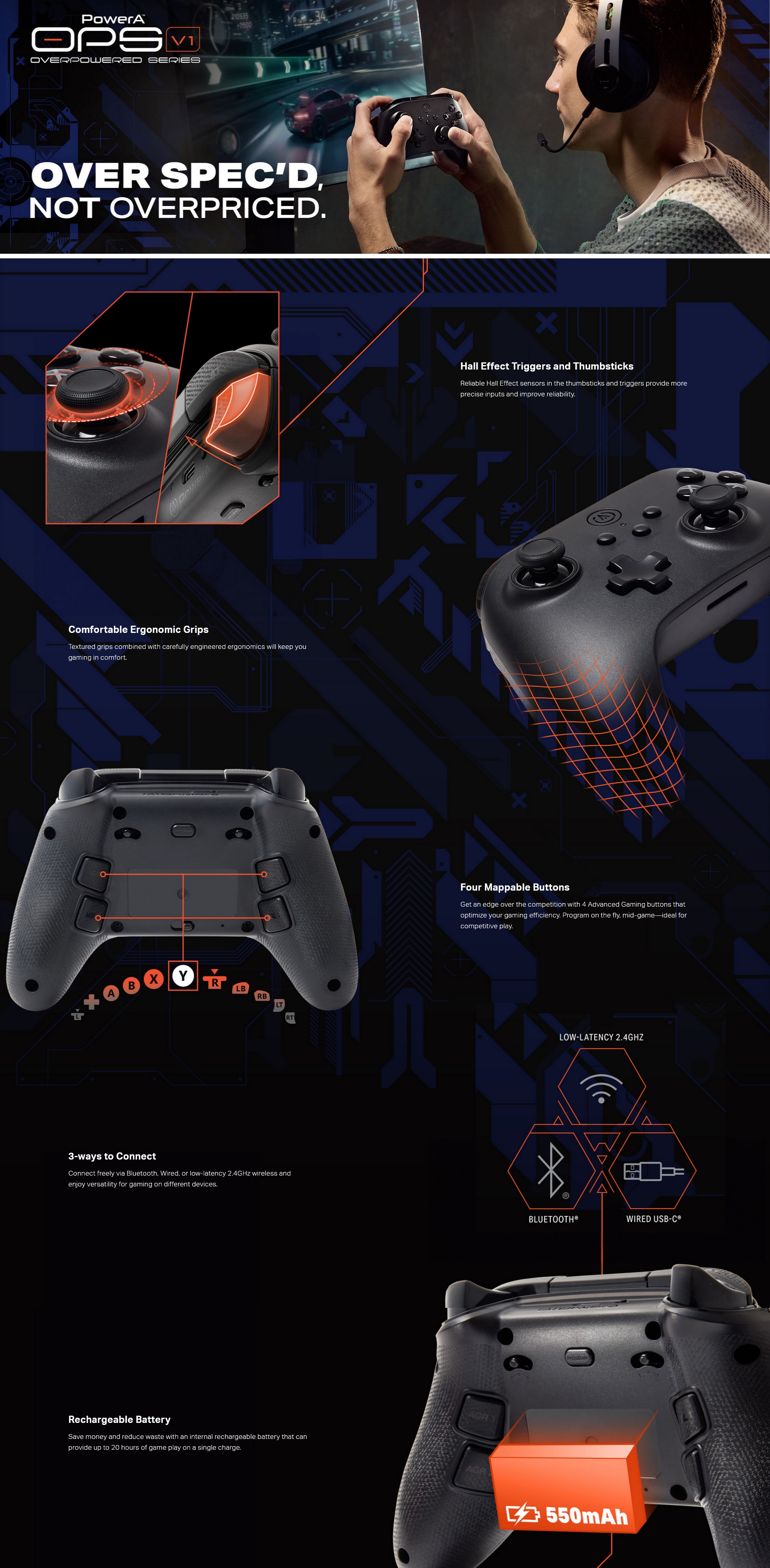 A large marketing image providing additional information about the product PowerA OPS V1 Wireless PC and Cloud Gaming Controller - Additional alt info not provided