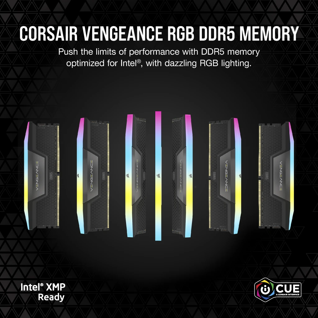 A large marketing image providing additional information about the product Corsair Vengeance RGB 32GB Kit (2x16GB) DDR5 C32 6400MHz - Grey - Additional alt info not provided