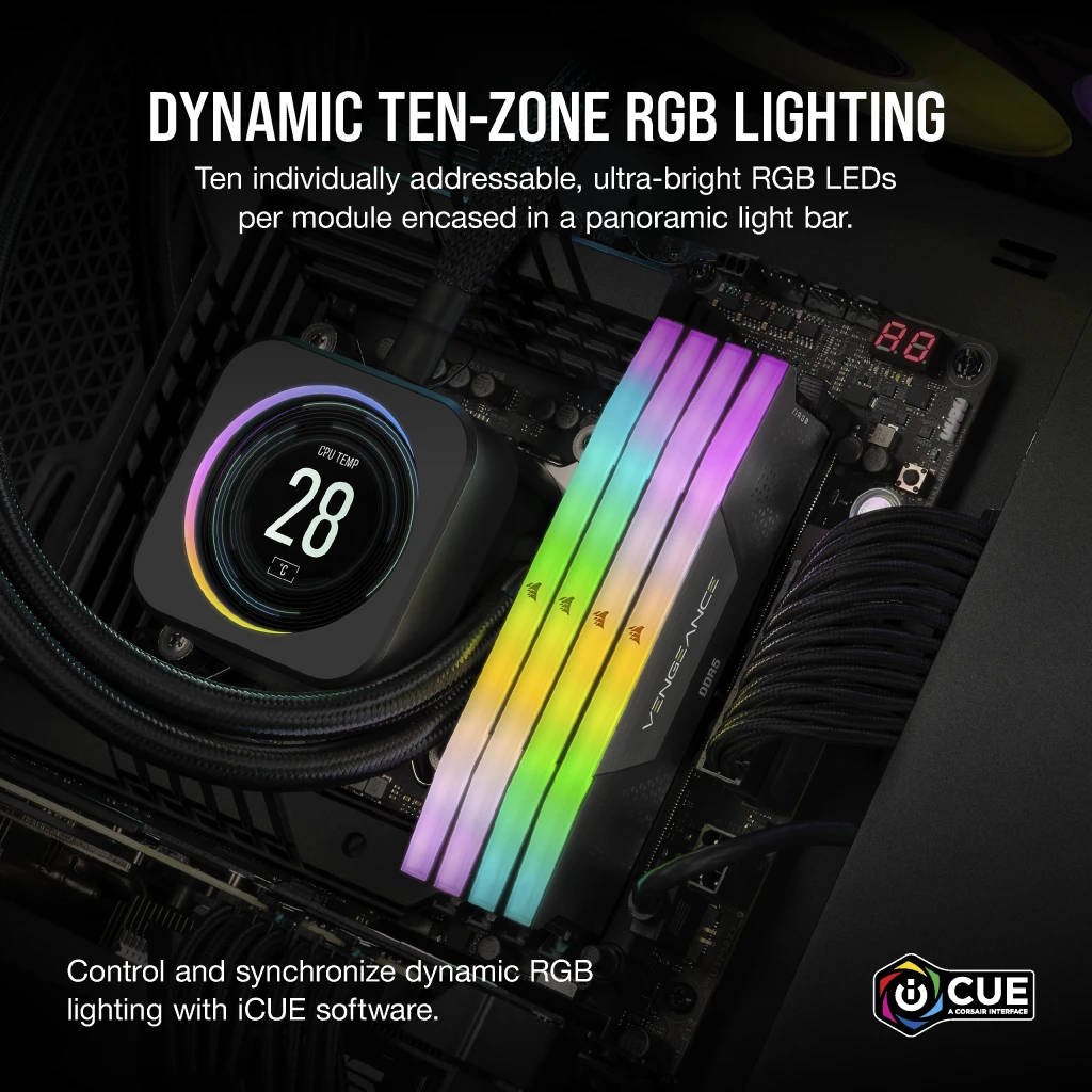 A large marketing image providing additional information about the product Corsair Vengeance RGB 32GB Kit (2x16GB) DDR5 C32 6400MHz - Grey - Additional alt info not provided