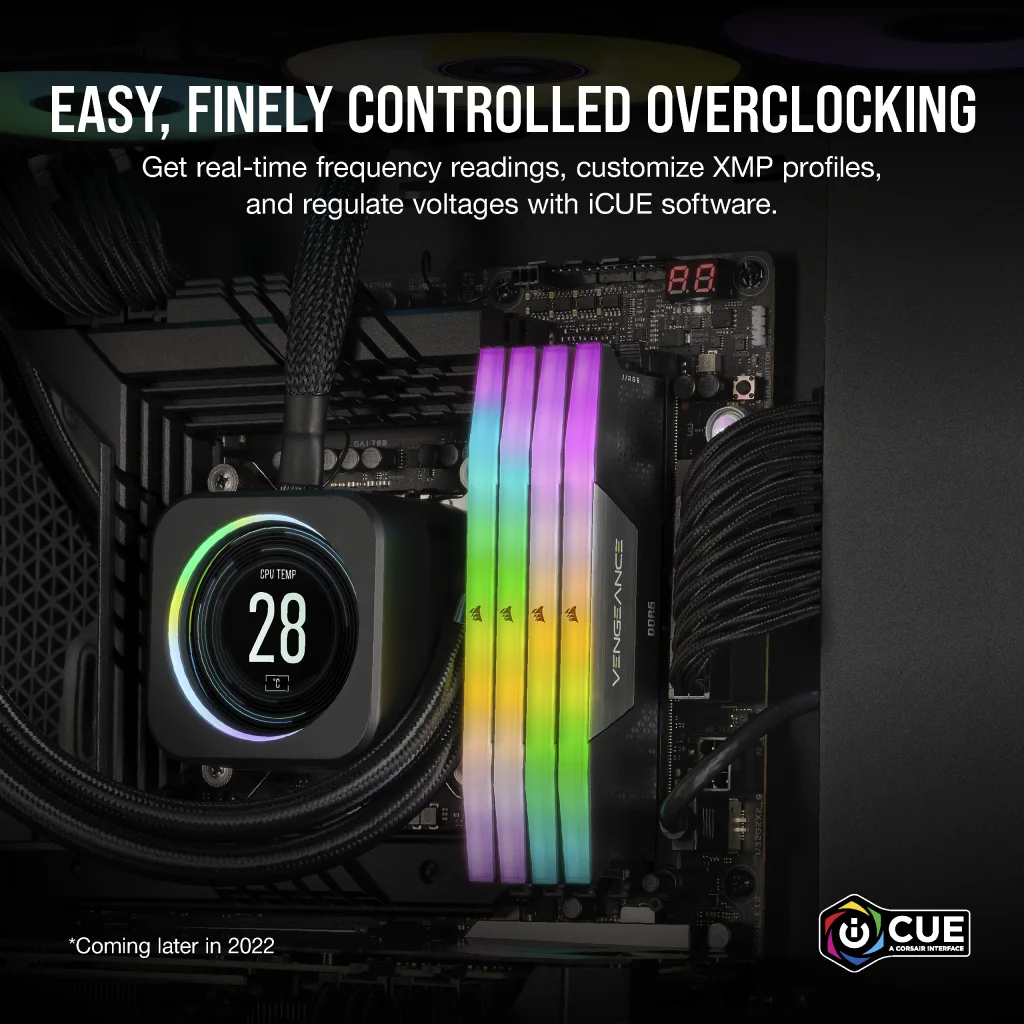 A large marketing image providing additional information about the product Corsair Vengeance RGB 32GB Kit (2x16GB) DDR5 C32 6400MHz - Grey - Additional alt info not provided