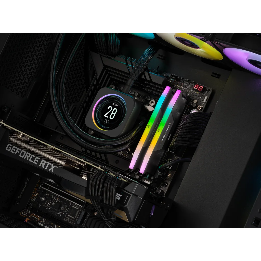 A large marketing image providing additional information about the product Corsair Vengeance RGB 32GB Kit (2x16GB) DDR5 C32 6400MHz - Grey - Additional alt info not provided