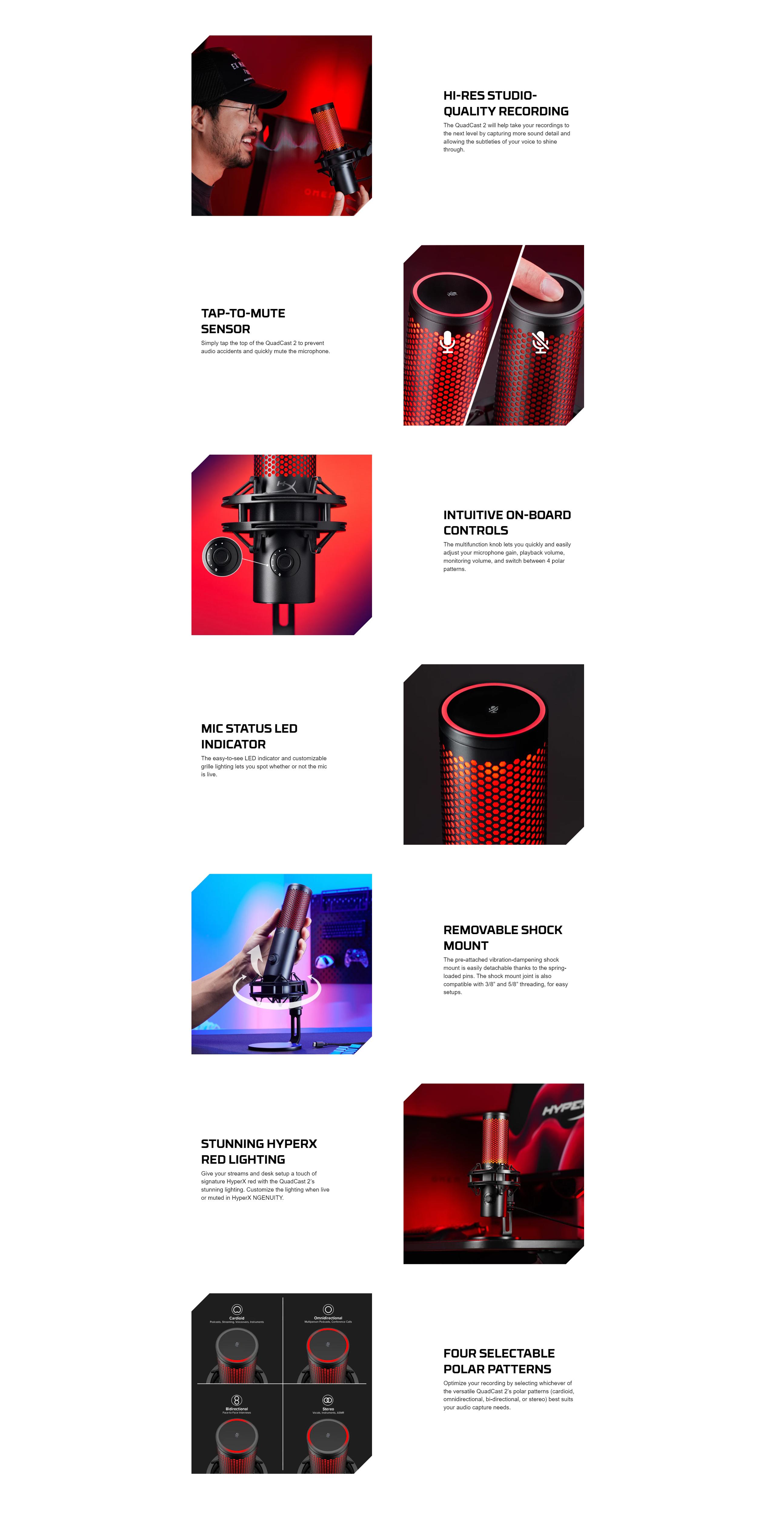 A large marketing image providing additional information about the product HyperX QuadCast 2 - RGB Condenser Microphone (Black) - Additional alt info not provided