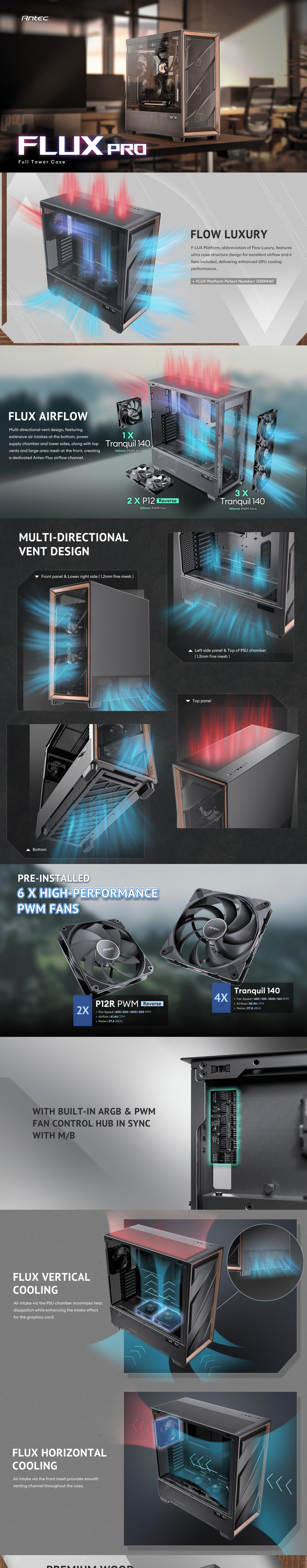 A large marketing image providing additional information about the product Antec Flux Pro - Full Tower ATX Case with Digital Display (Black) - Additional alt info not provided