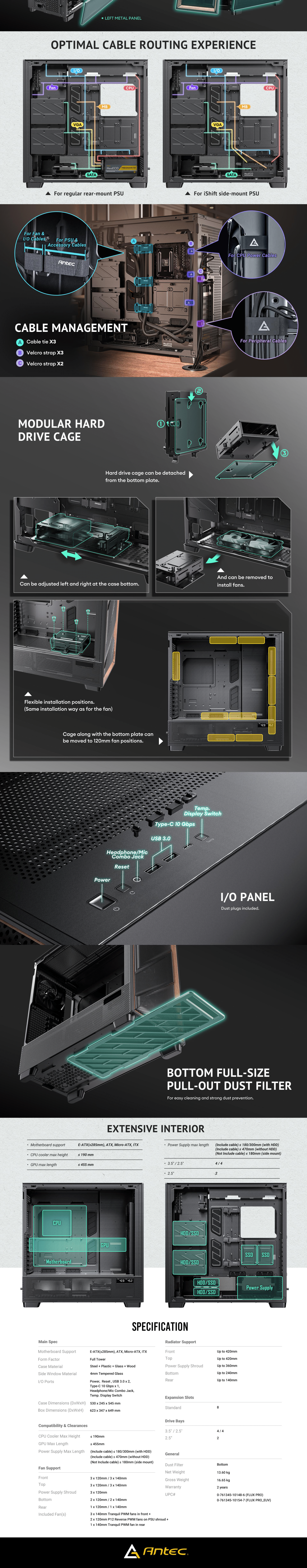 A large marketing image providing additional information about the product Antec Flux Pro - Full Tower ATX Case with Digital Display (Black) - Additional alt info not provided