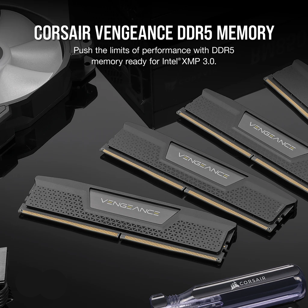 A large marketing image providing additional information about the product Corsair Vengeance 96GB Kit (2x48GB) DDR5 C30 6000MHz - Grey - Additional alt info not provided