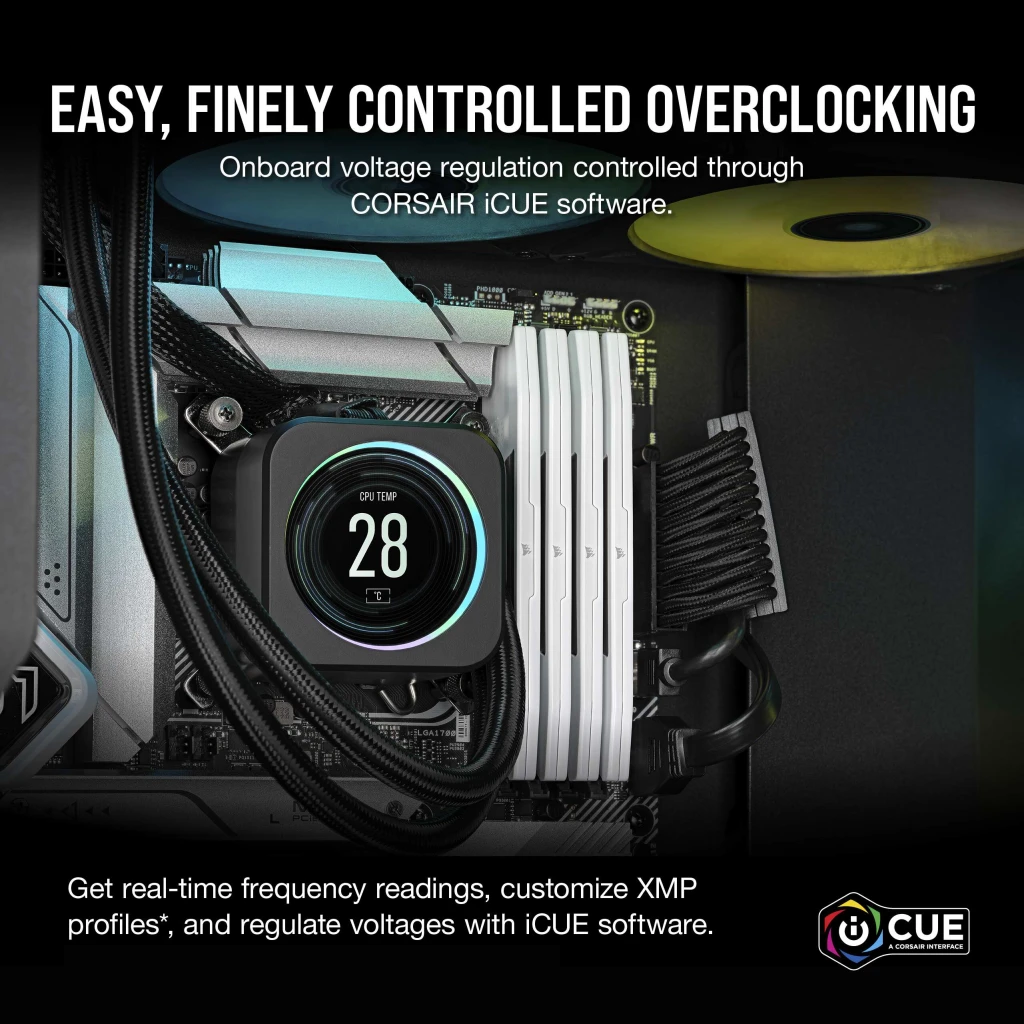 A large marketing image providing additional information about the product Corsair Vengeance 48GB Kit (2x24GB) DDR5 C30 6000MHz - White - Additional alt info not provided