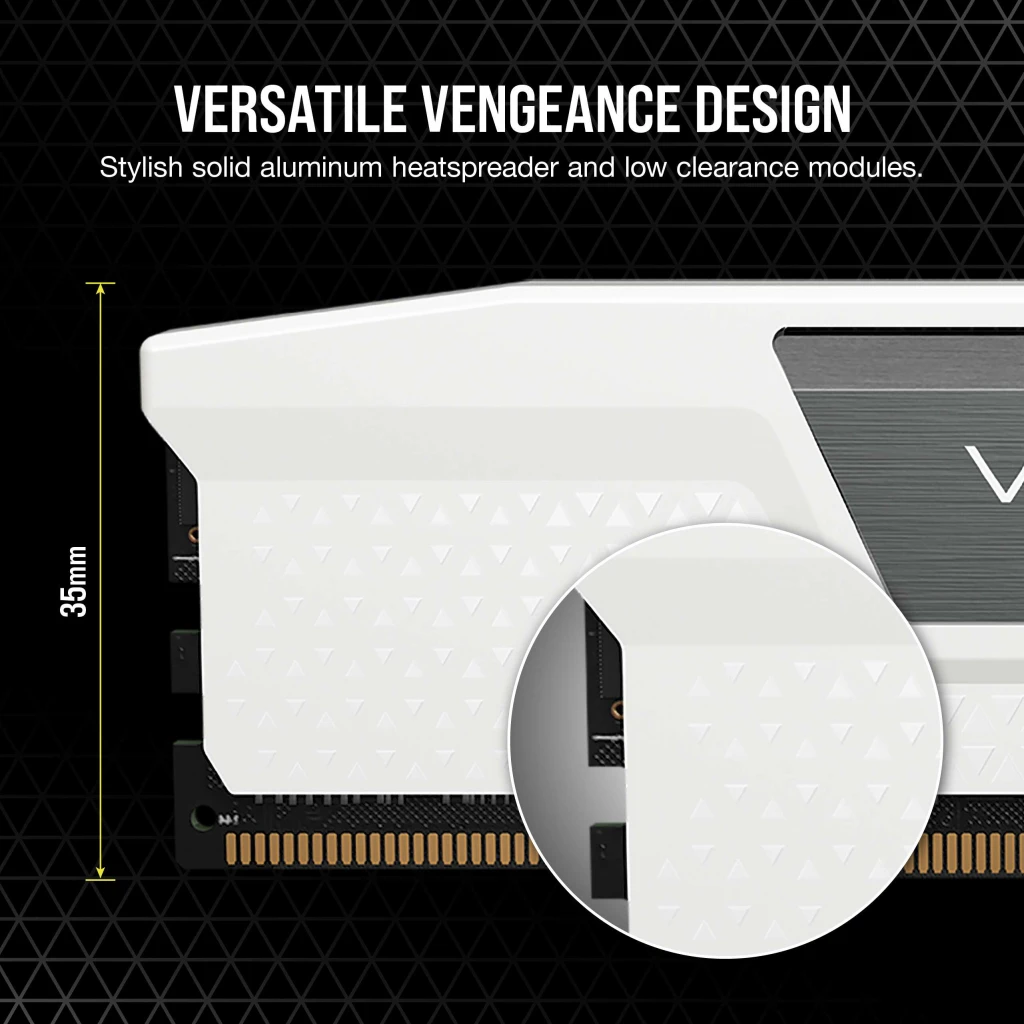 A large marketing image providing additional information about the product Corsair Vengeance 48GB Kit (2x24GB) DDR5 C30 6000MHz - White - Additional alt info not provided