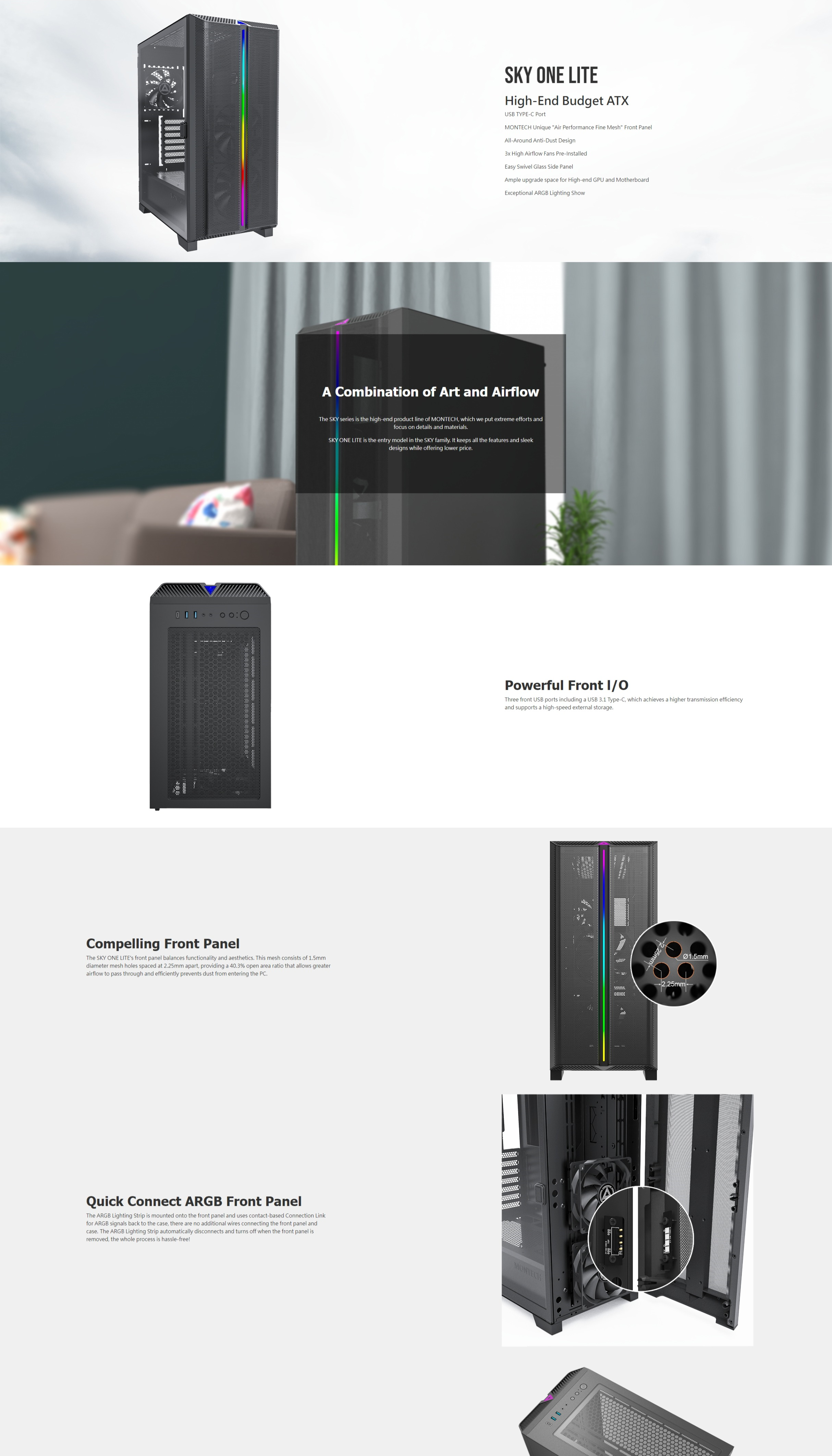 A large marketing image providing additional information about the product Montech SKY ONE Lite - Mid Tower Case (Black) - Additional alt info not provided