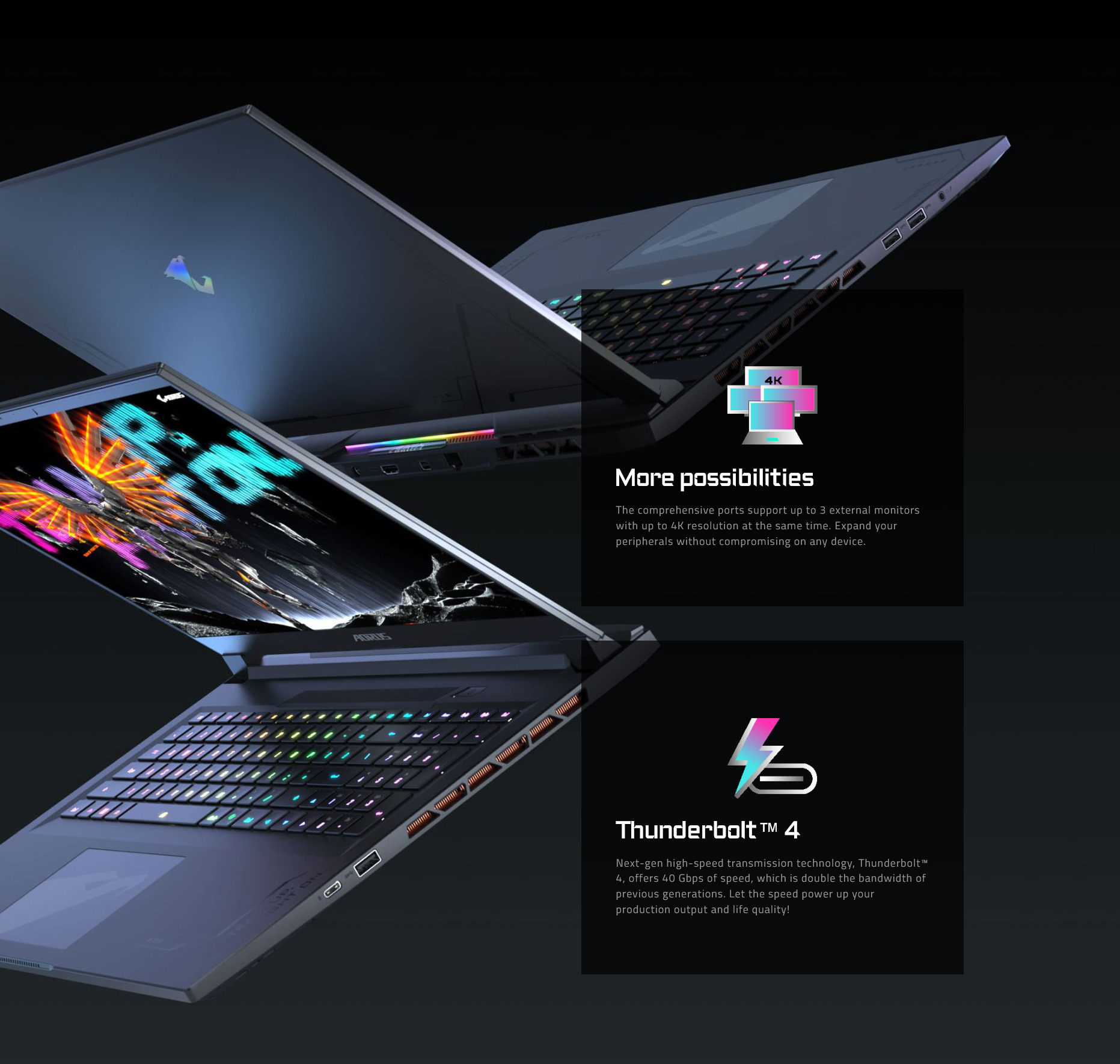 A large marketing image providing additional information about the product Gigabyte AORUS 17X (AXG) - 17.3" 240Hz, 14th Gen i9, RTX 4080, 32GB/1TB - Win 11 Gaming Notebook - Additional alt info not provided