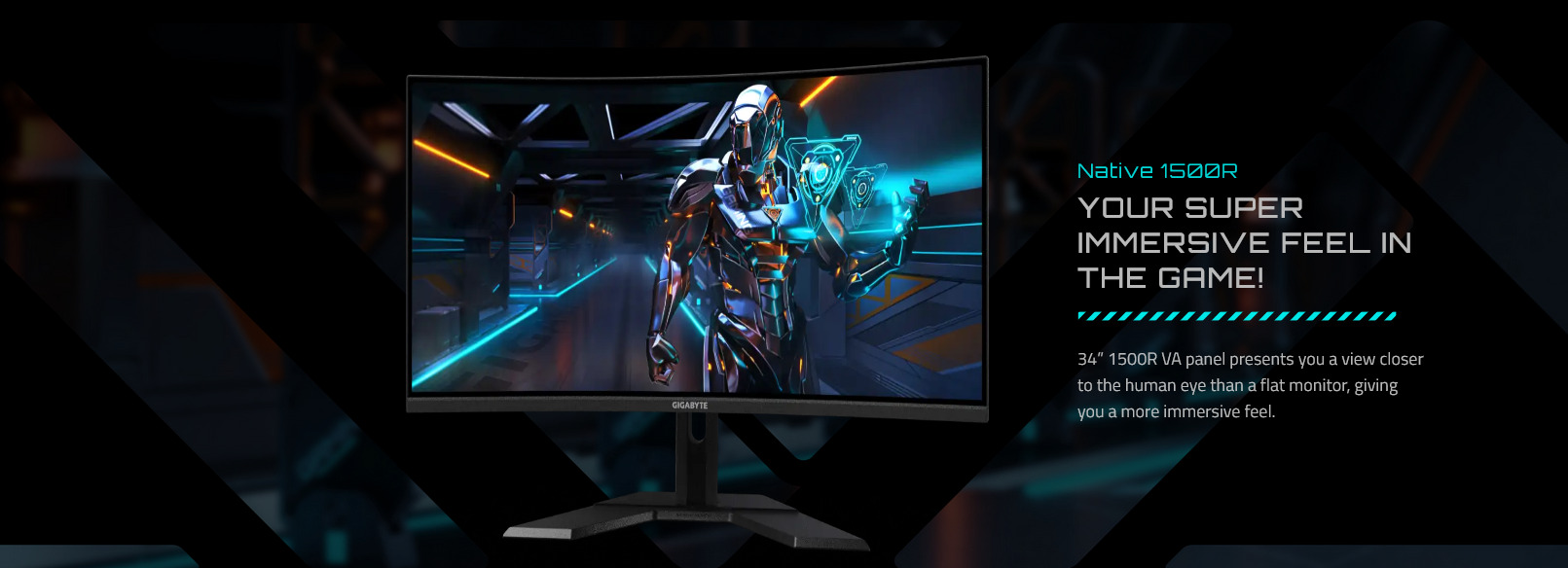 A large marketing image providing additional information about the product Gigabyte G34WQCP 34" Curved 1440p 180Hz 1ms Edge Monitor - Additional alt info not provided