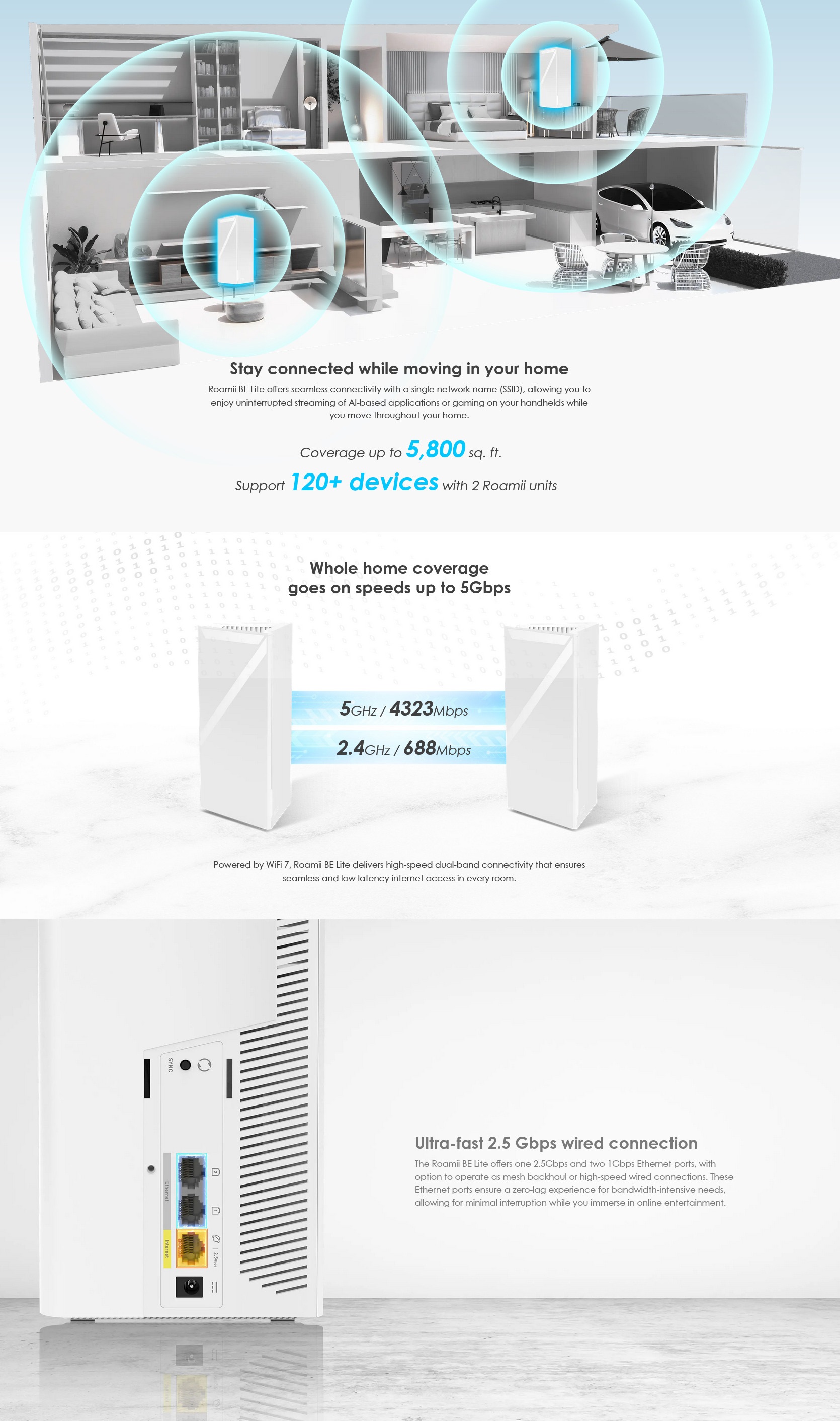 A large marketing image providing additional information about the product MSI Roamii BE Lite Dual Band WiFi 7 Mesh System - 2 Pack - Additional alt info not provided