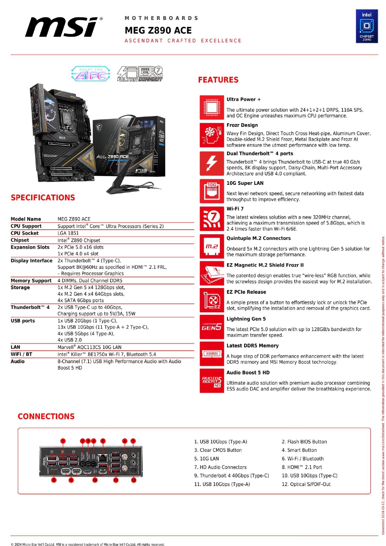 A large marketing image providing additional information about the product MSI MEG Z890 Ace LGA1851 ATX Desktop Motherboard - Additional alt info not provided